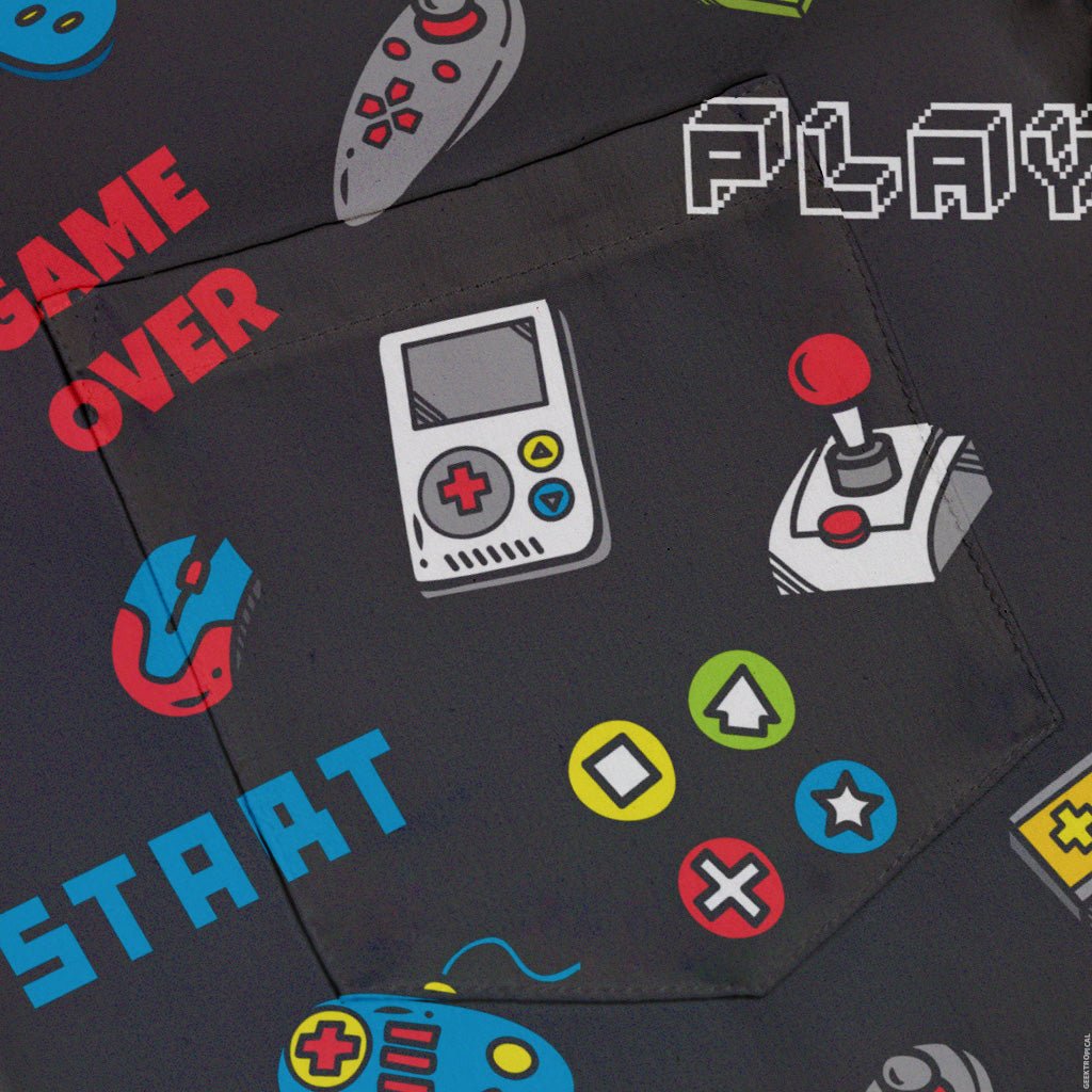 Video Gamer Black Video Game Button Up Shirt - adult sizing - video game arcade print -
