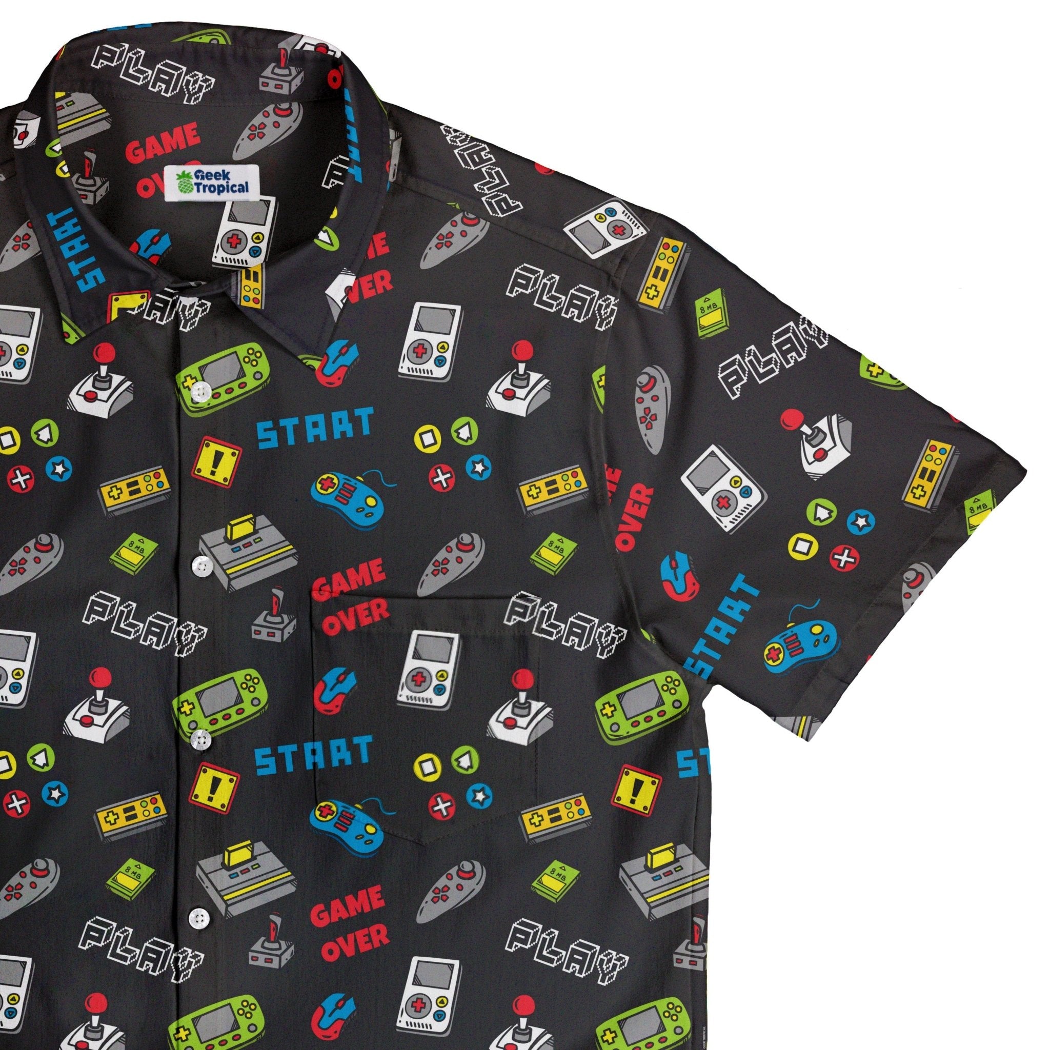 Video Gamer Black Video Game Button Up Shirt - adult sizing - video game arcade print -