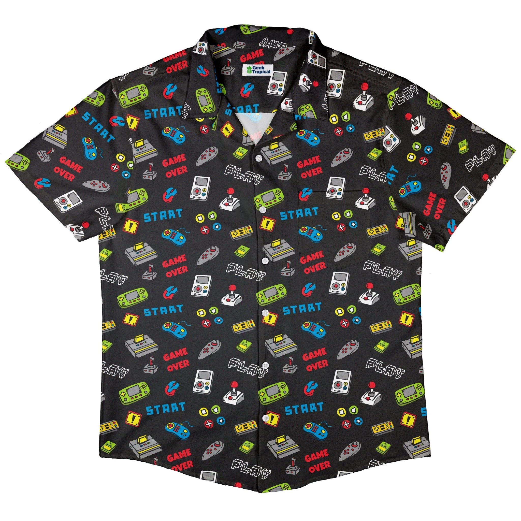 Video Gamer Black Video Game Button Up Shirt - adult sizing - video game arcade print -