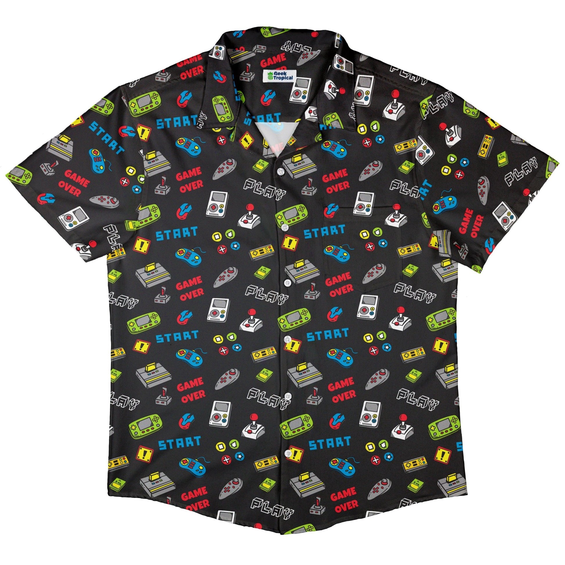 Video Gamer Black Video Game Button Up Shirt - adult sizing - video game arcade print -