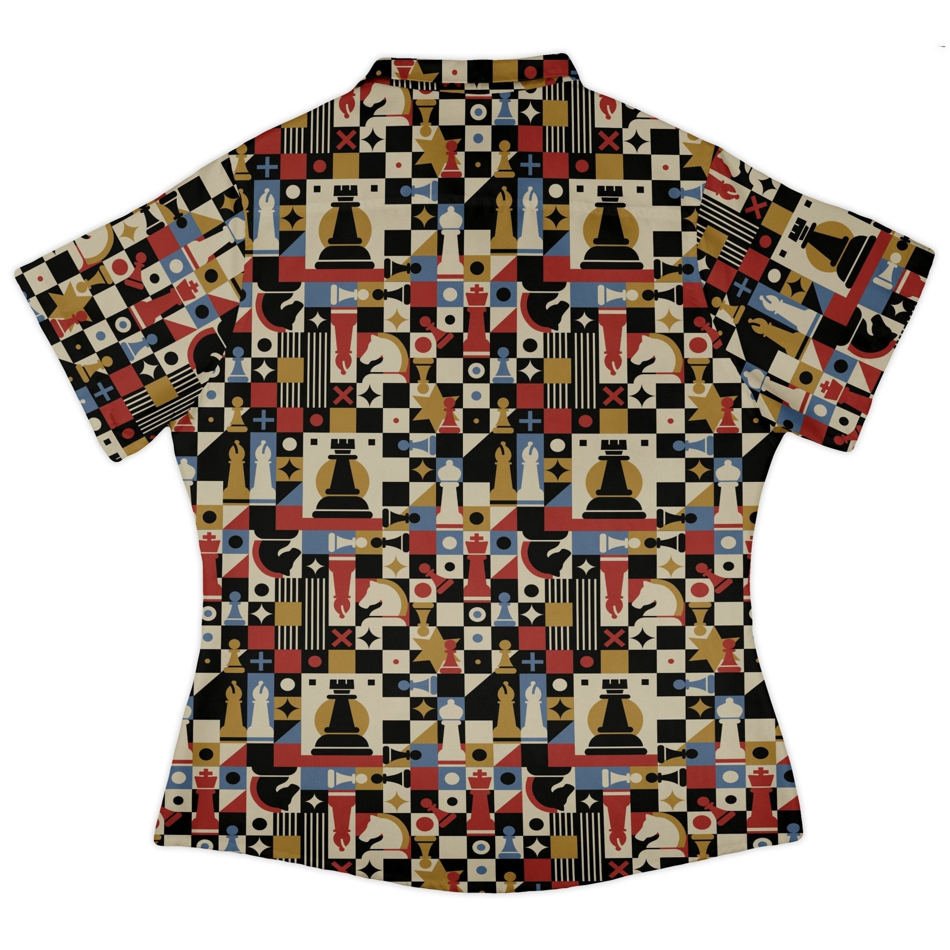 Vintage Chess Art Curvy Button Up Shirt Geek Nerd 0925 All Adult Button Up Shirts board game print