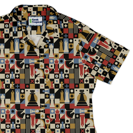 Vintage Chess Art Curvy Button Up Shirt Geek Nerd 0925 All Adult Button Up Shirts board game print