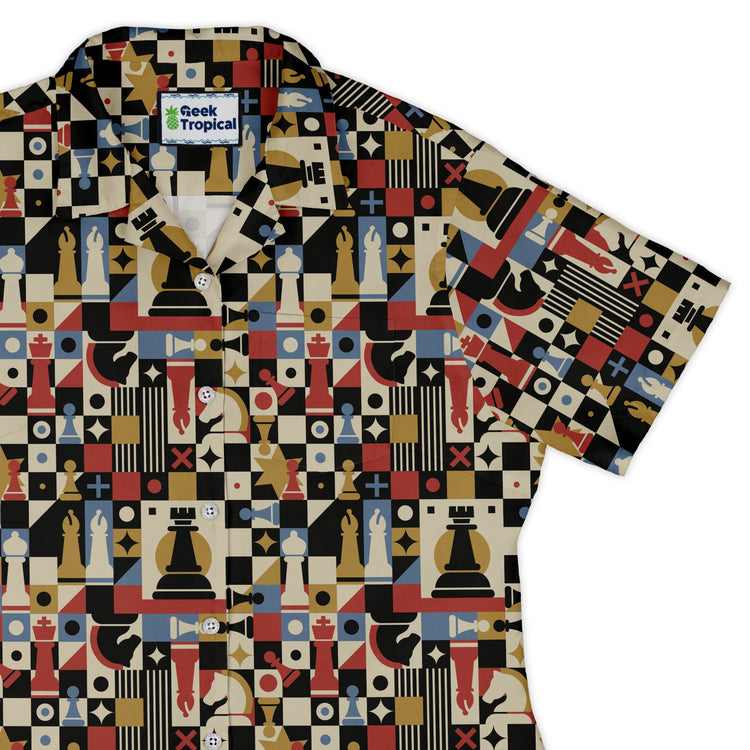 Vintage Chess Art Curvy Button Up Shirt Geek Nerd 0925 All Adult Button Up Shirts board game print