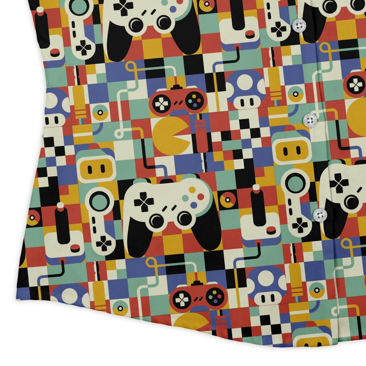 Vintage Gamer Art Curvy Button Up Shirt Geek Nerd 0925 All Adult Button Up Shirts Design by Tobe Fonseca