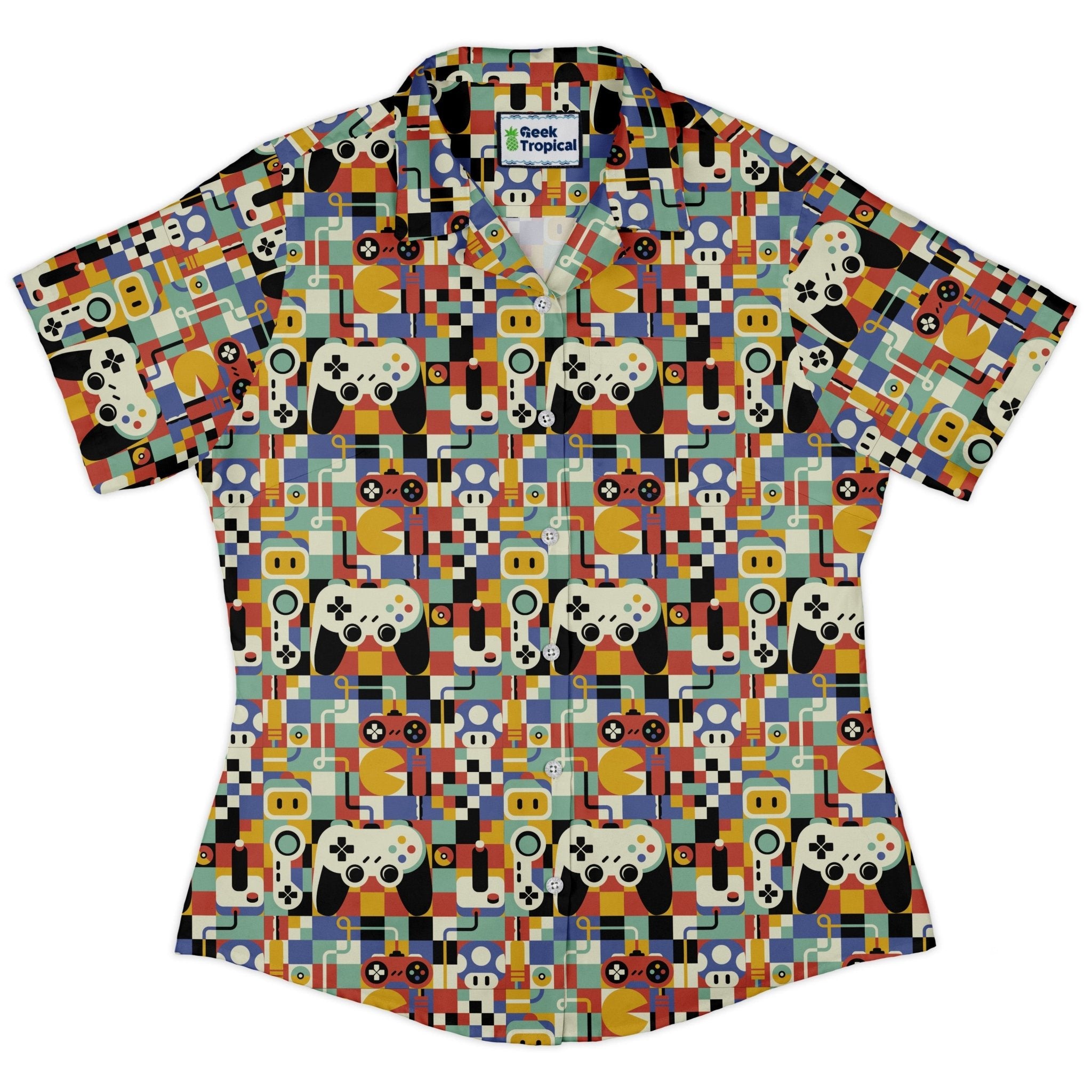 Vintage Gamer Art Curvy Button Up Shirt Geek Nerd 0925 All Adult Button Up Shirts Design by Tobe Fonseca