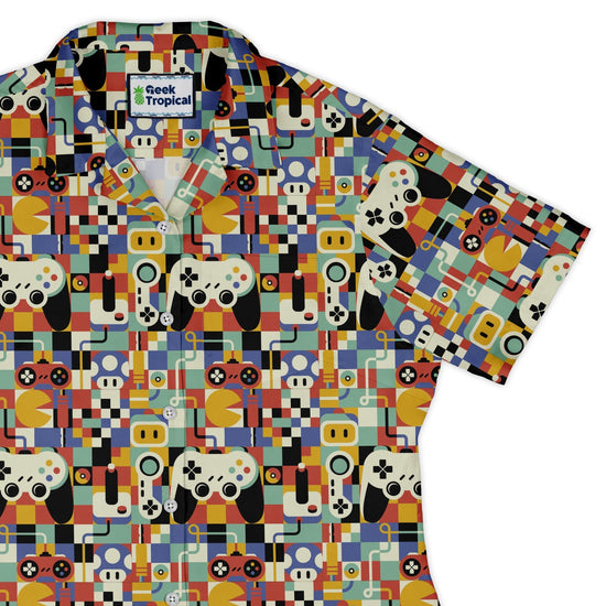 Vintage Gamer Art Curvy Button Up Shirt Geek Nerd 0925 All Adult Button Up Shirts Design by Tobe Fonseca