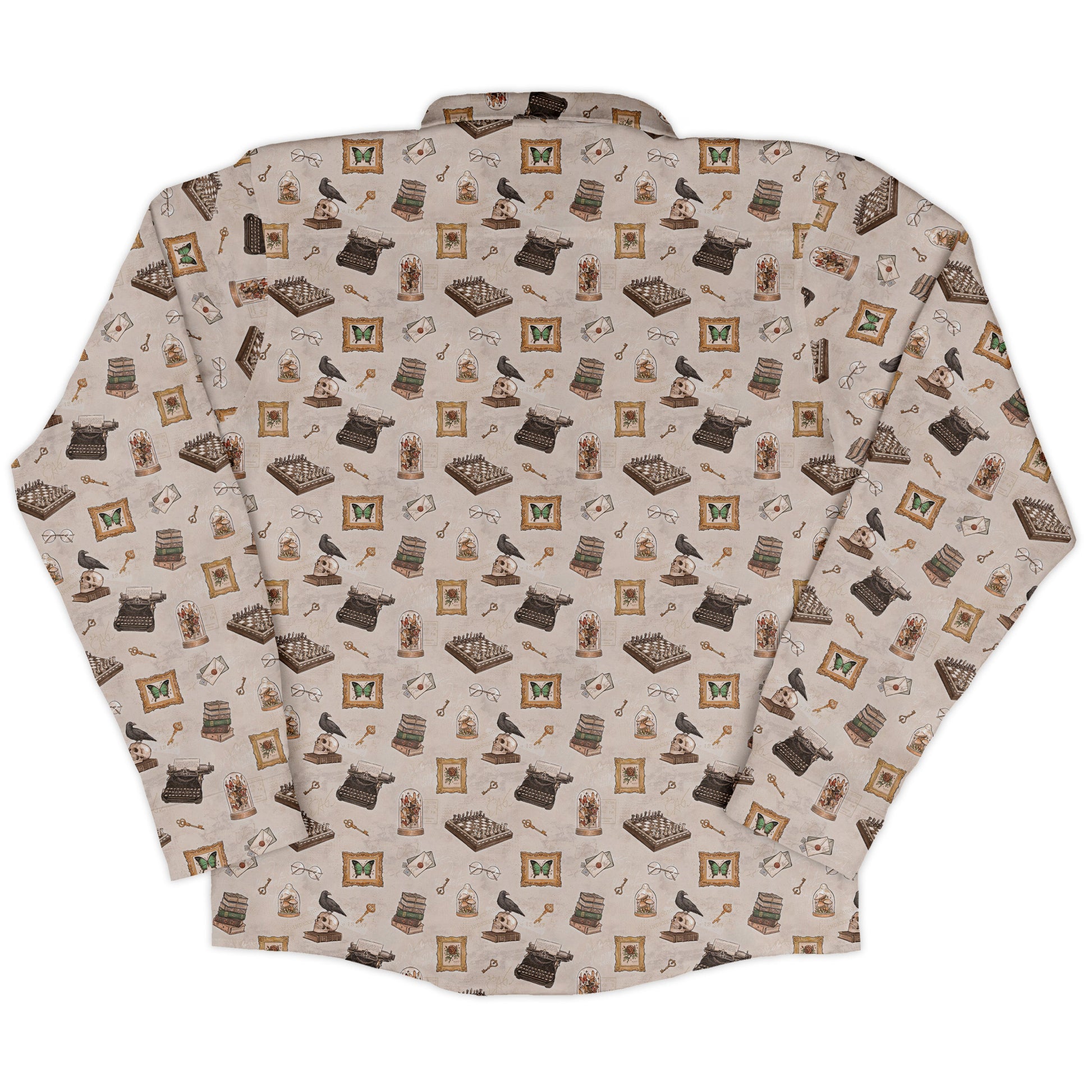 Vintage Gothic Library Long Sleeve Button Up Shirt