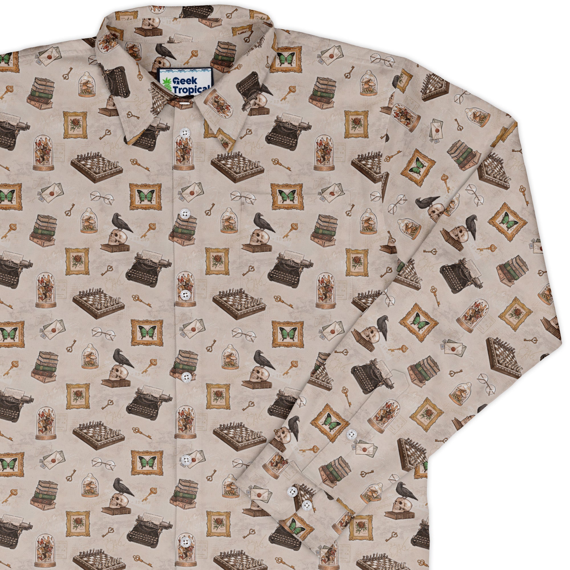 Vintage Gothic Library Long Sleeve Button Up Shirt