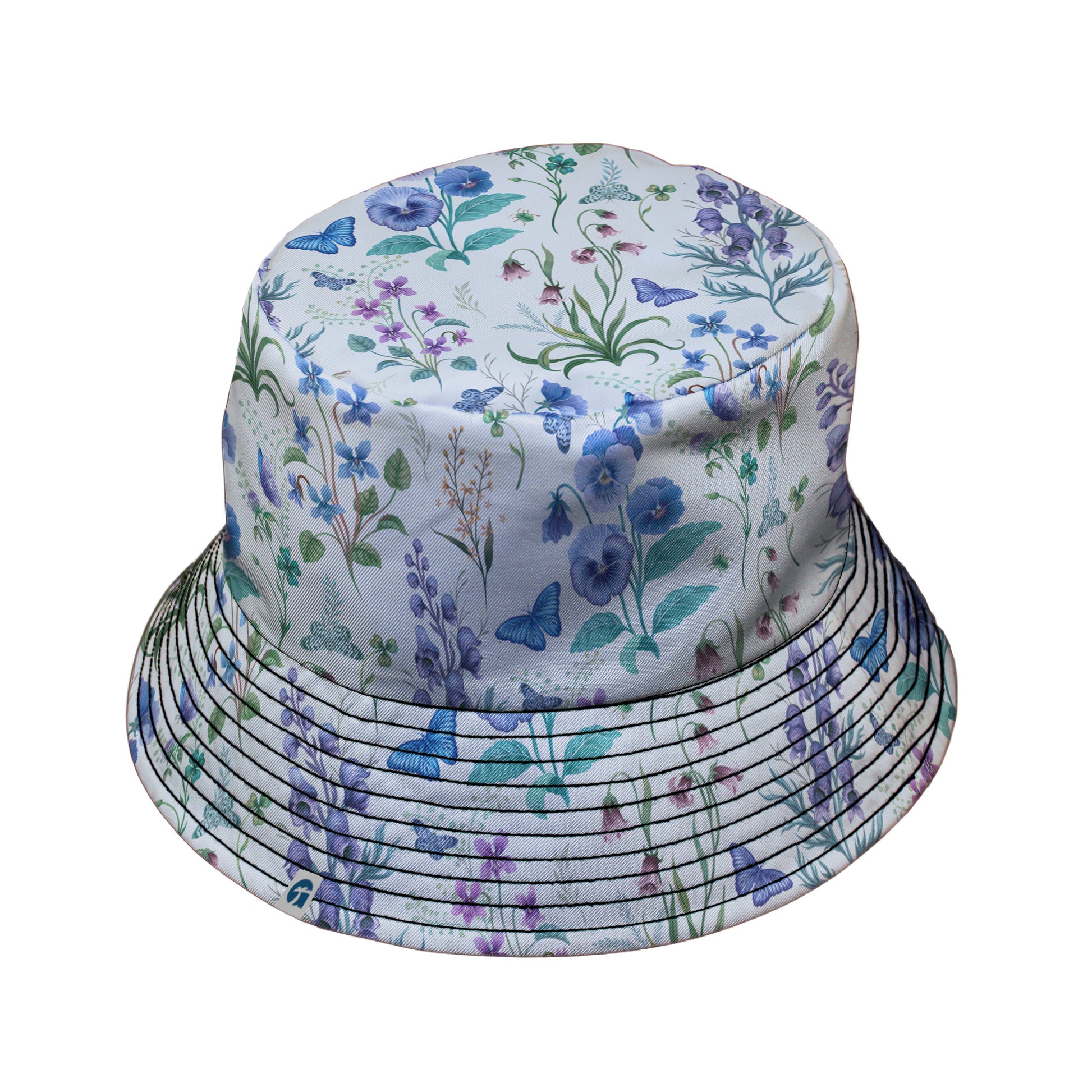 Watercolor Wildflower Meadow Bucket Hat Black Stitching