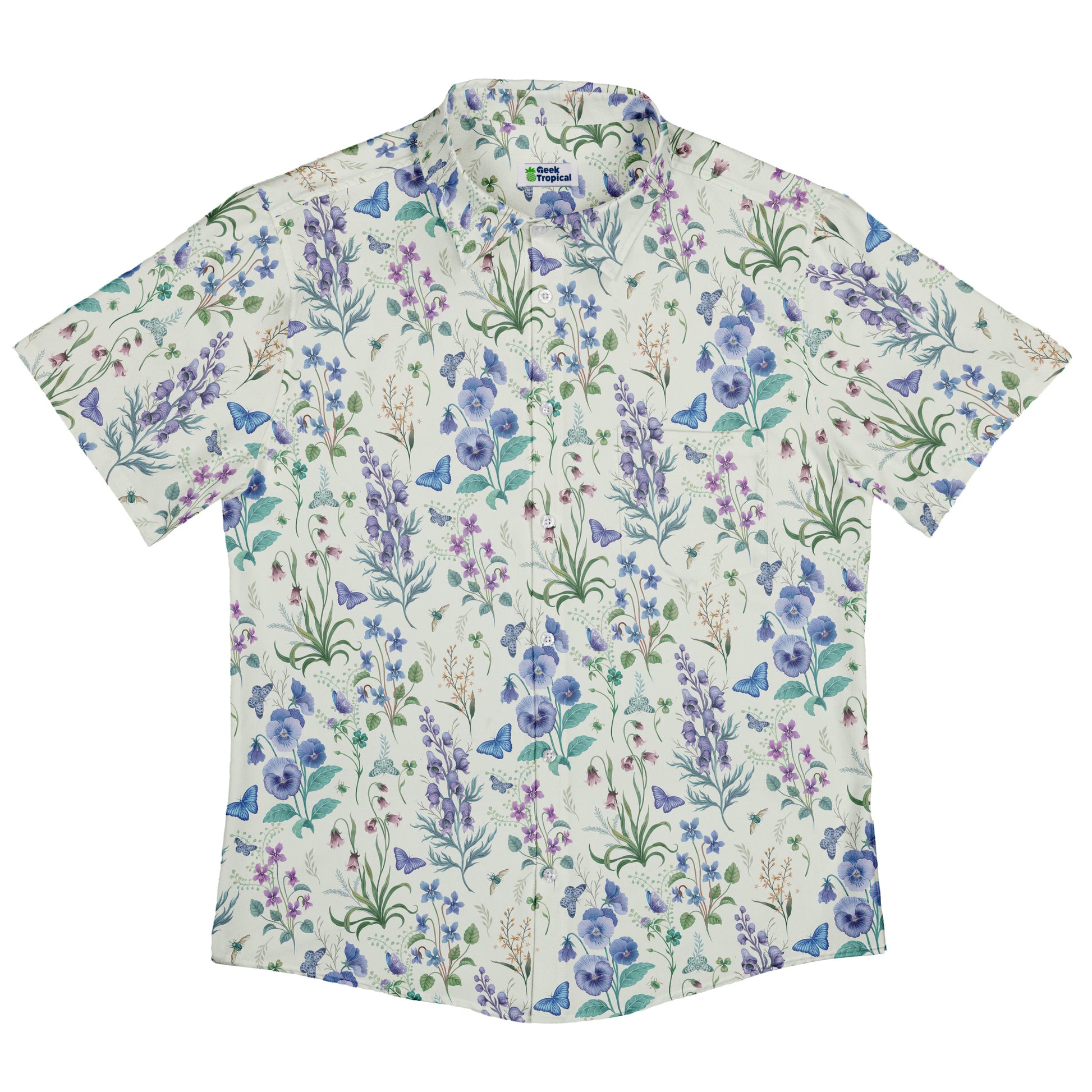 Watercolor Wildflower Meadow Button Up Shirt Flat Front