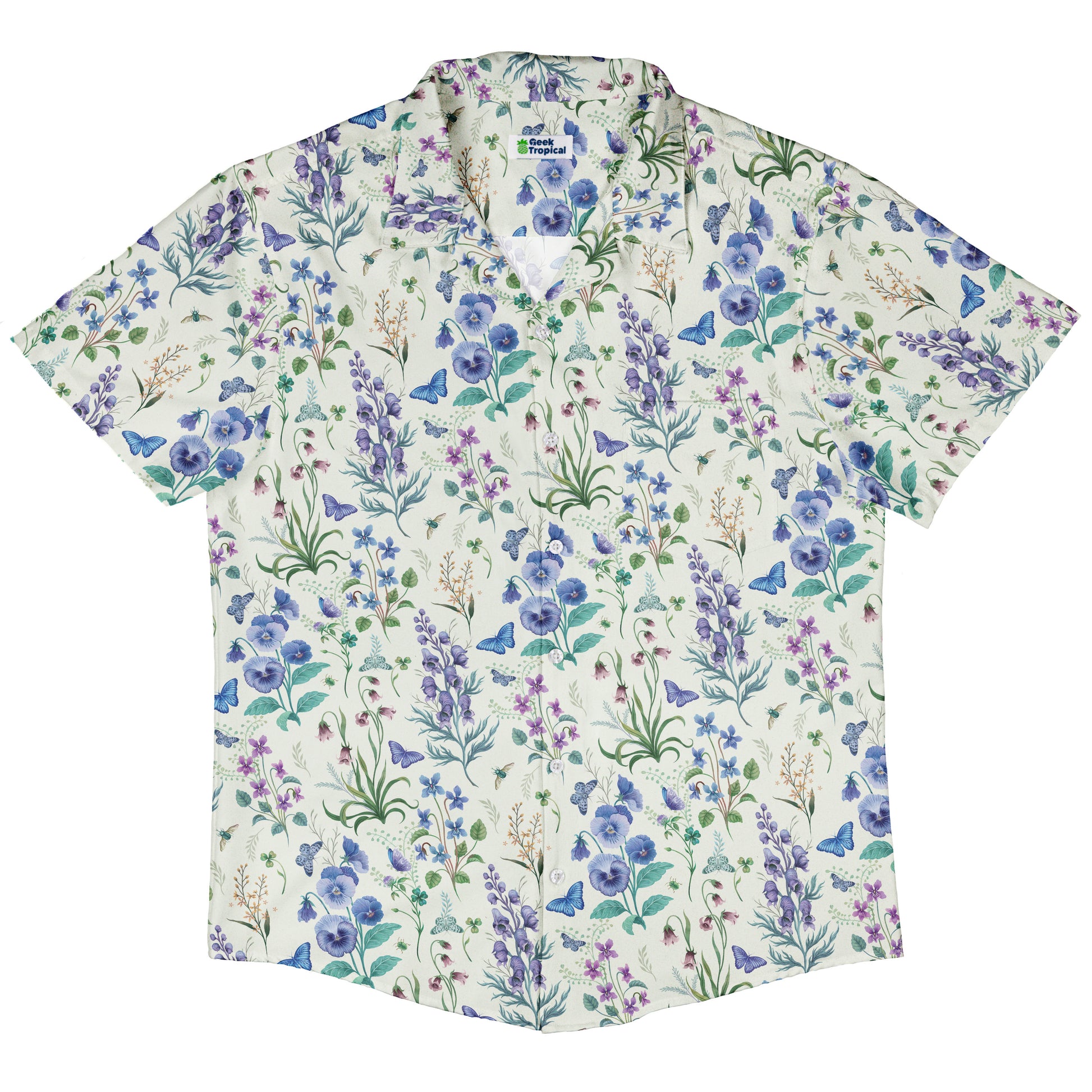 Watercolor Wildflower Meadow Button Up Shirt Hawaiian Front