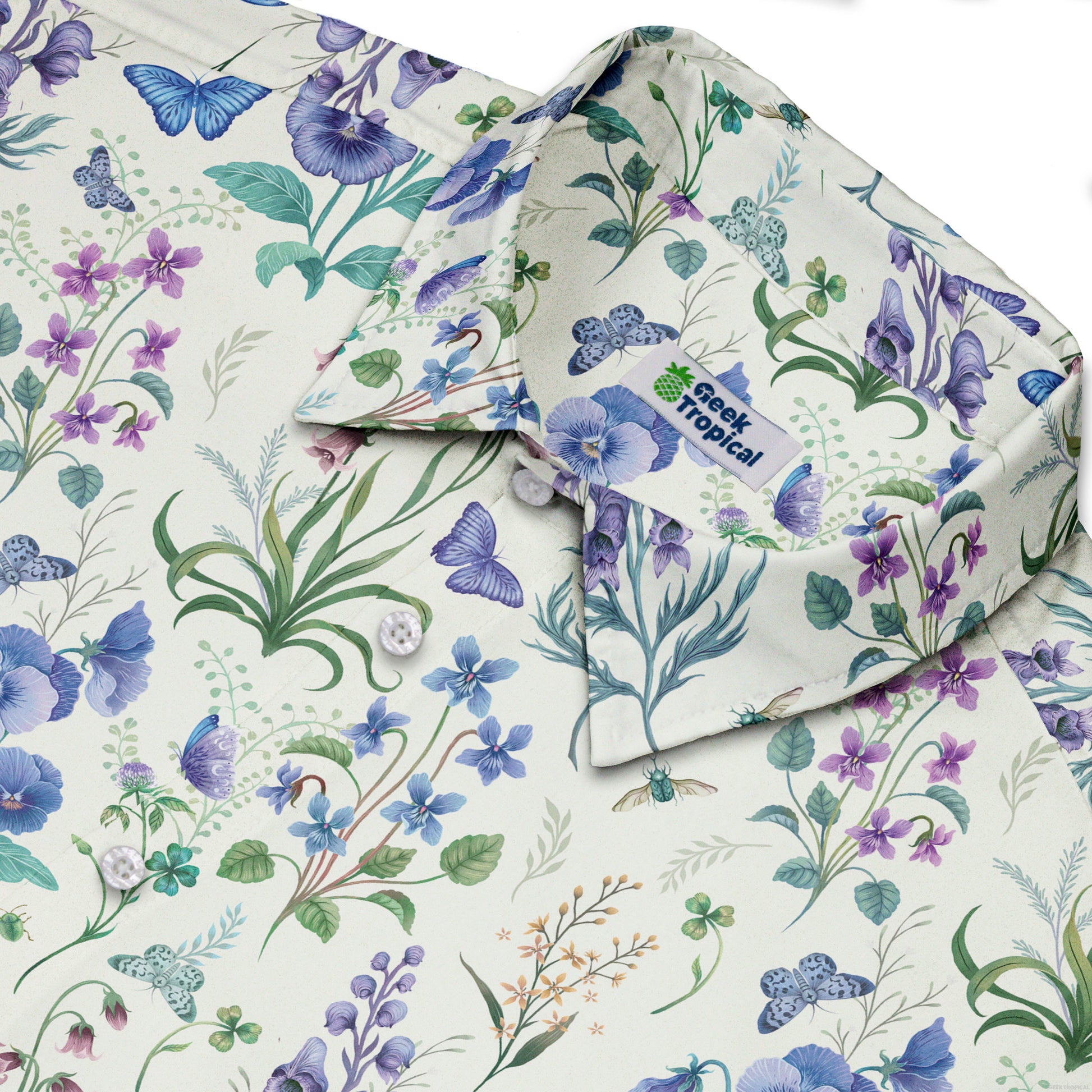 Watercolor Wildflower Meadow Button Up Shirt Neck