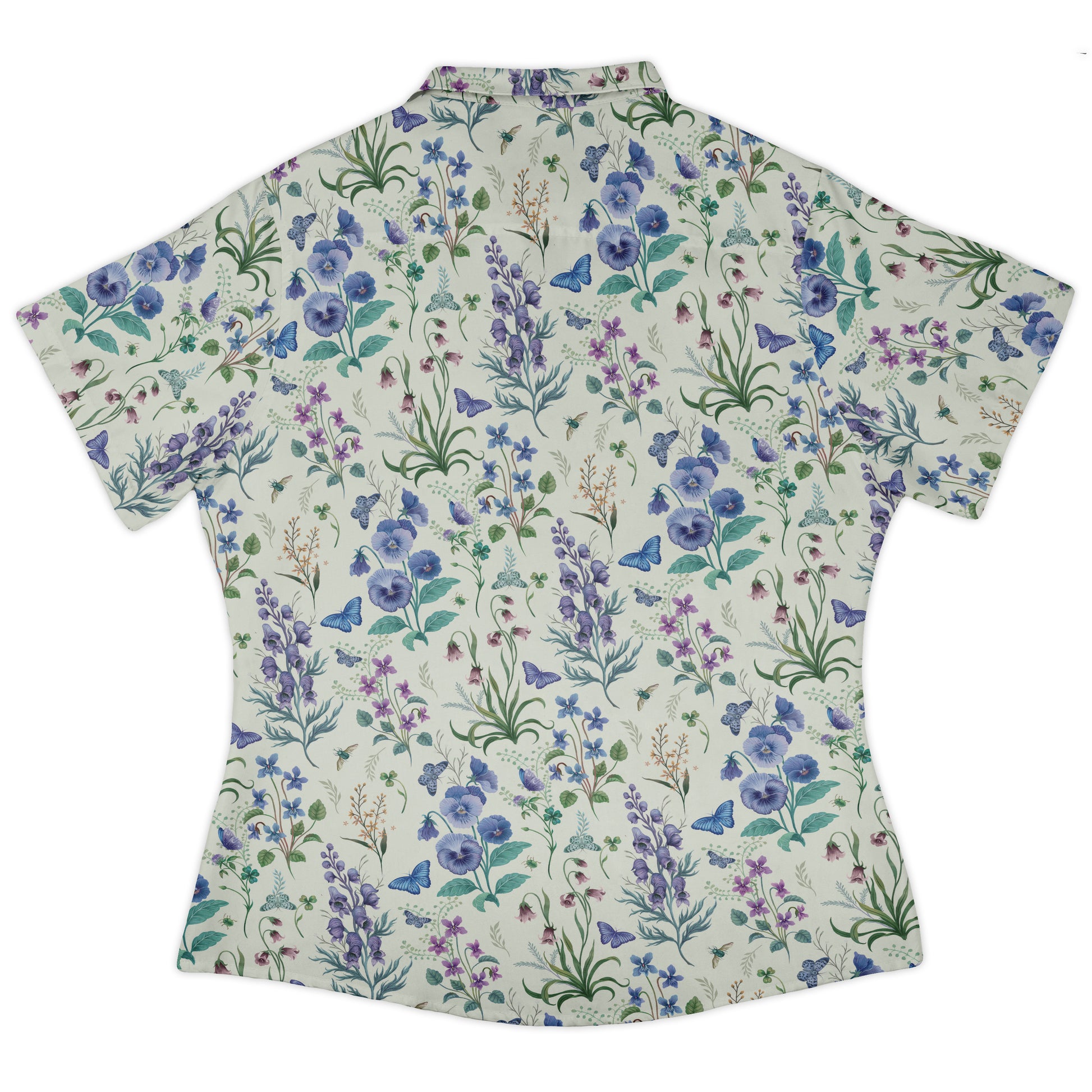 Watercolor Wildflower Meadow Curvy Button Up Shirt womens back
