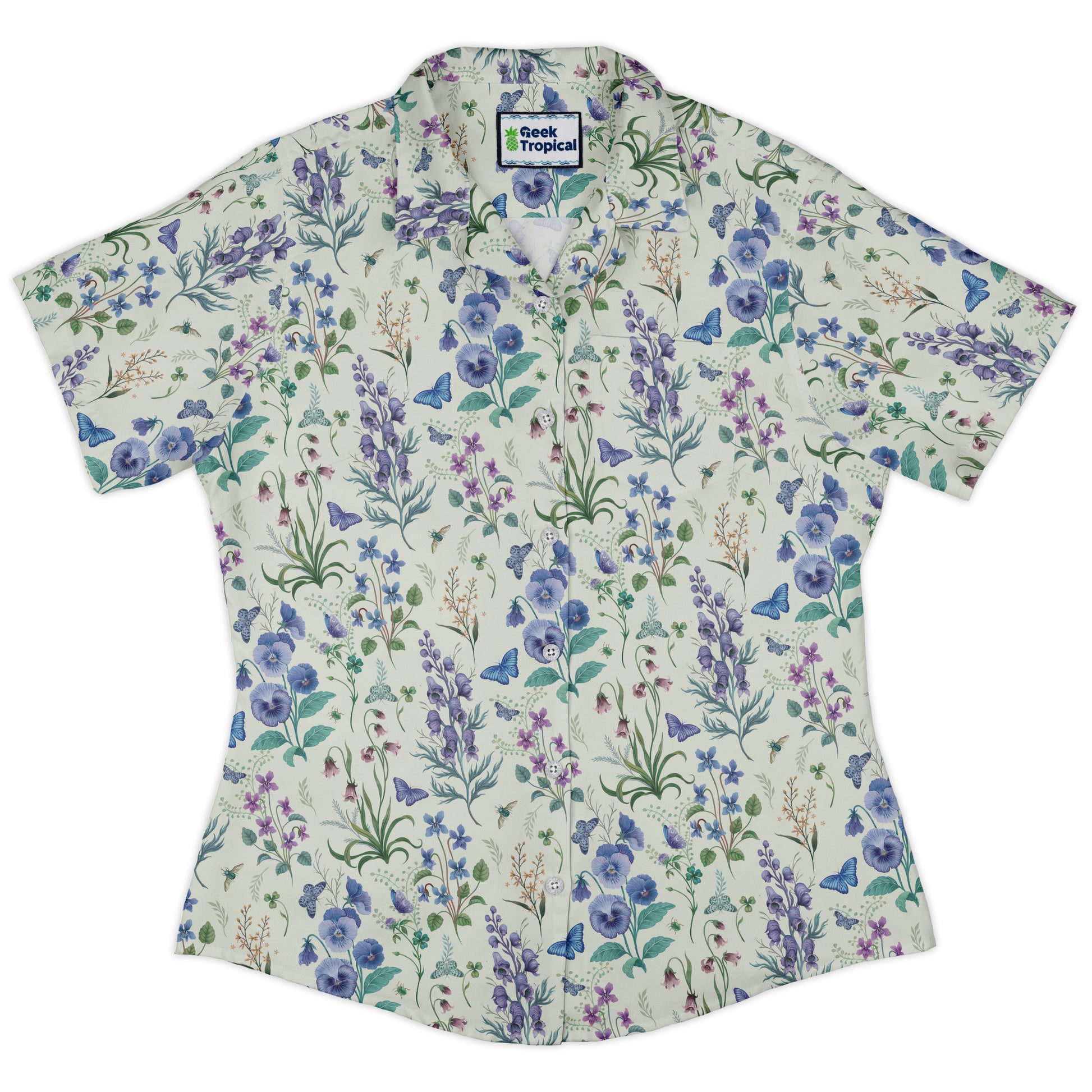 Watercolor Wildflower Meadow Curvy Button Up Shirt womens front