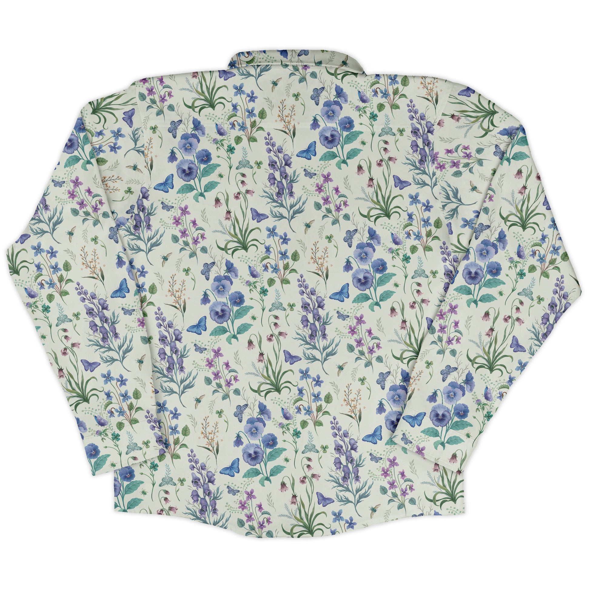 Watercolor Wildflower Meadow Long Sleeve Button Up Shirt back