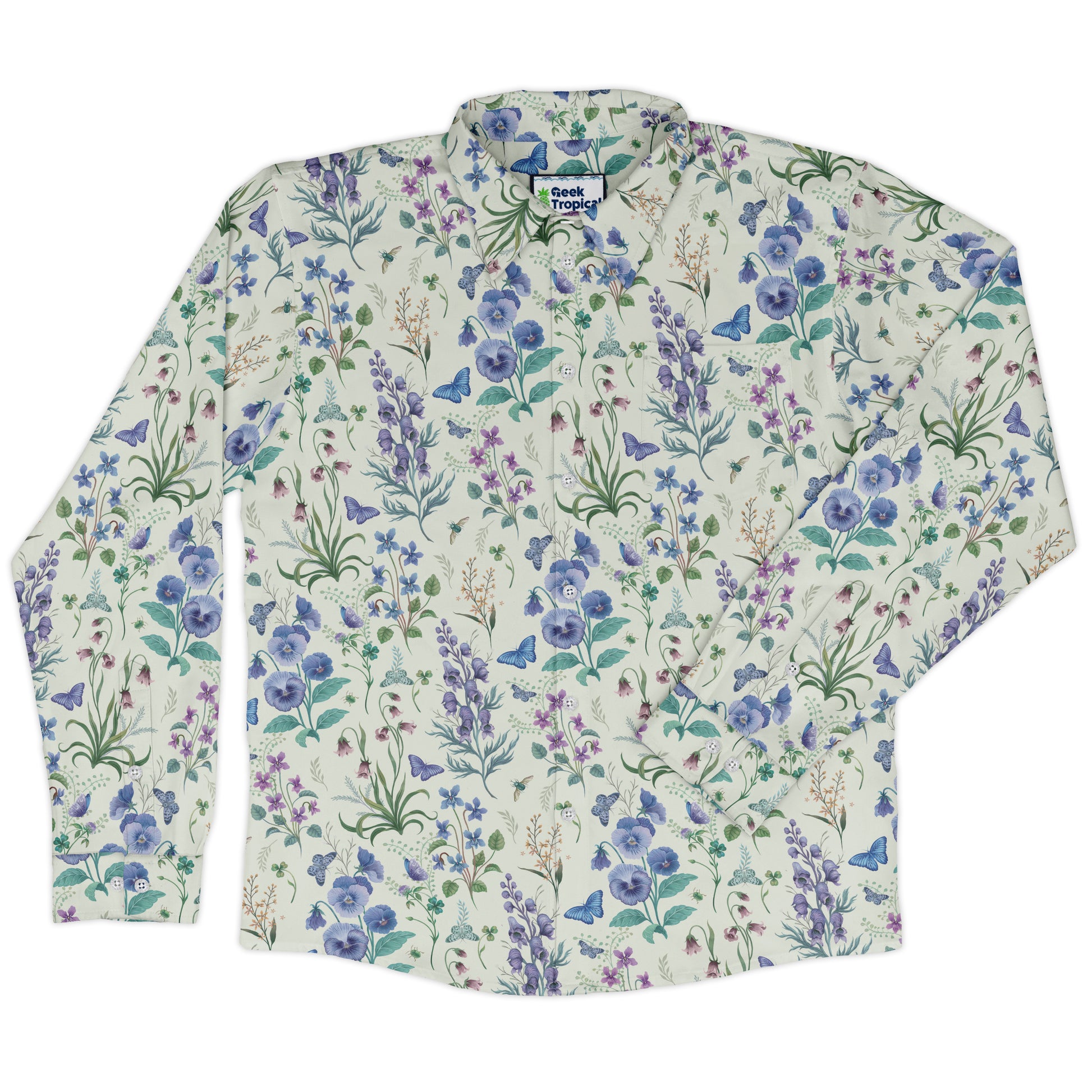 Watercolor Wildflower Meadow Long Sleeve Button Up Shirt front