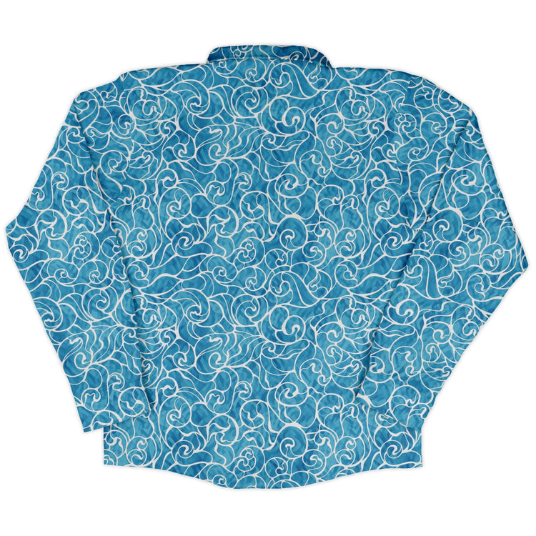 Waves light Long Sleeve Button Up Shirt Geek Nerd adult sizing Design By Brigid Ashwood Marine biology