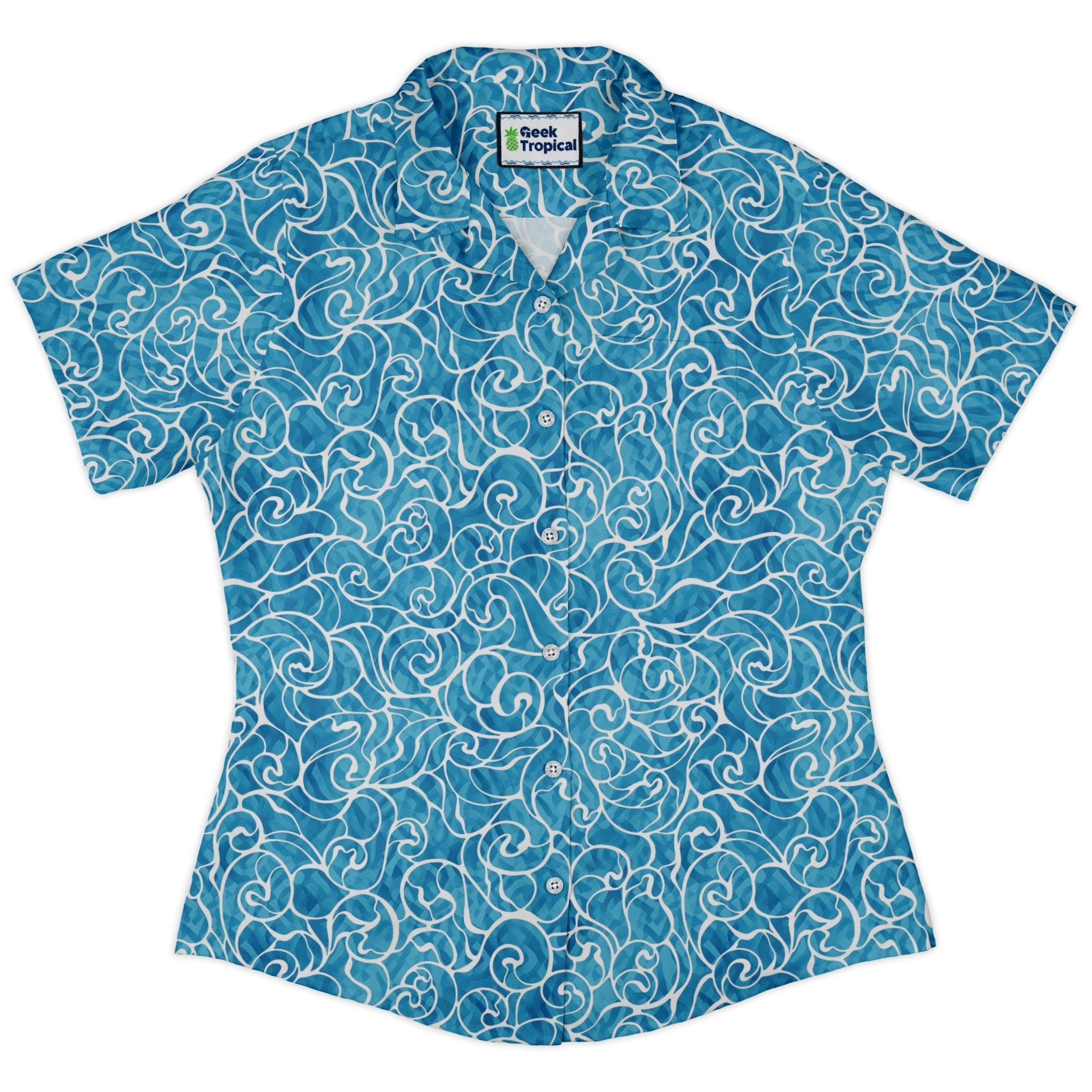 Waves light Curvy Button Up Shirt Geek Nerd Design By Brigid Ashwood Marine biology women
