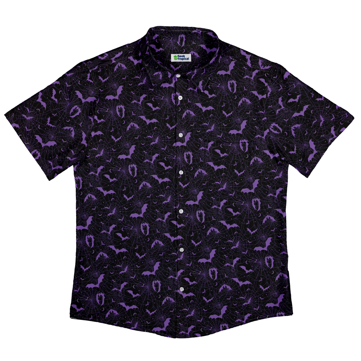Web Bats Dark Button Up Shirt Flat Front