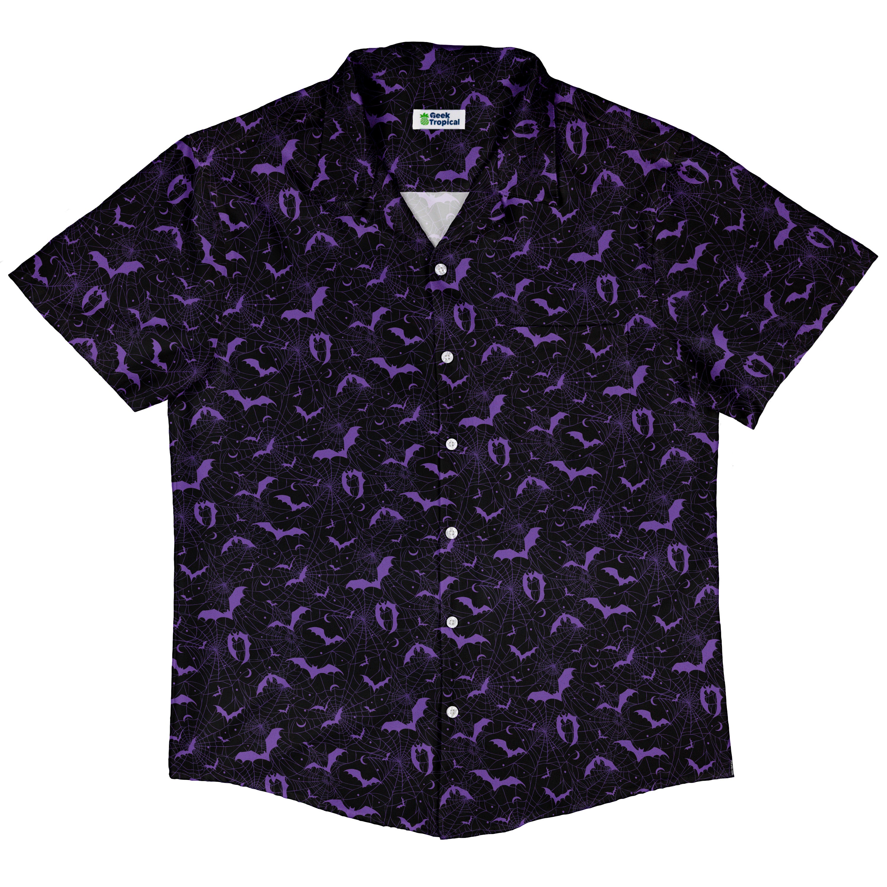 Web Bats Dark Button Up Shirt Hawaiian Front
