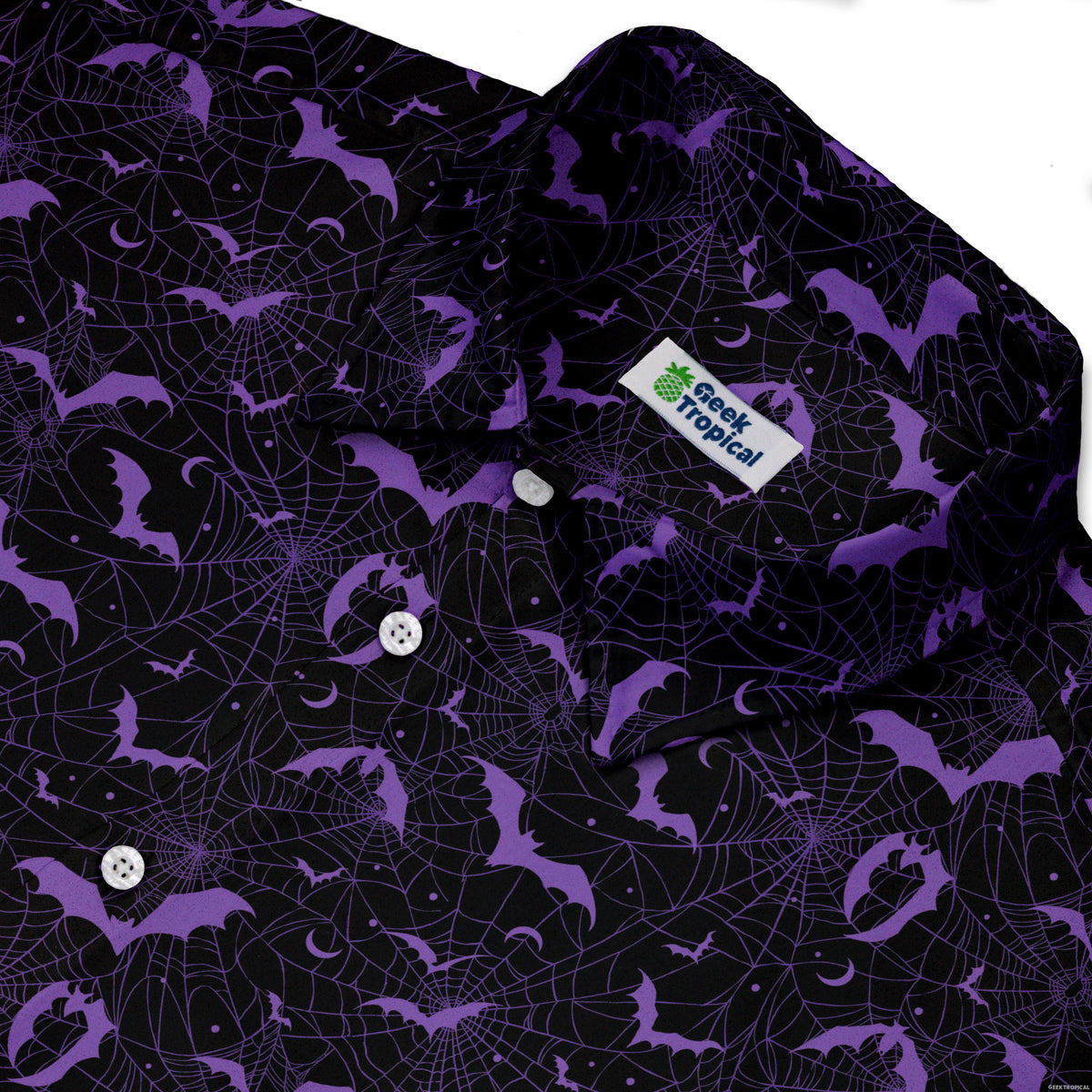 Web Bats Dark Button Up Shirt Neck