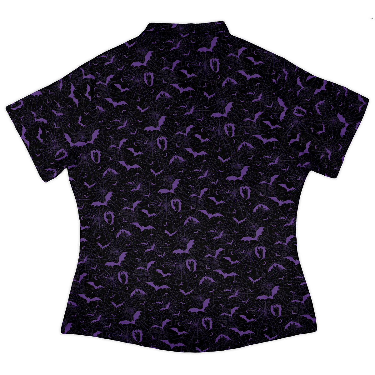 Web Bats Dark Curvy Button Up Shirt womens back