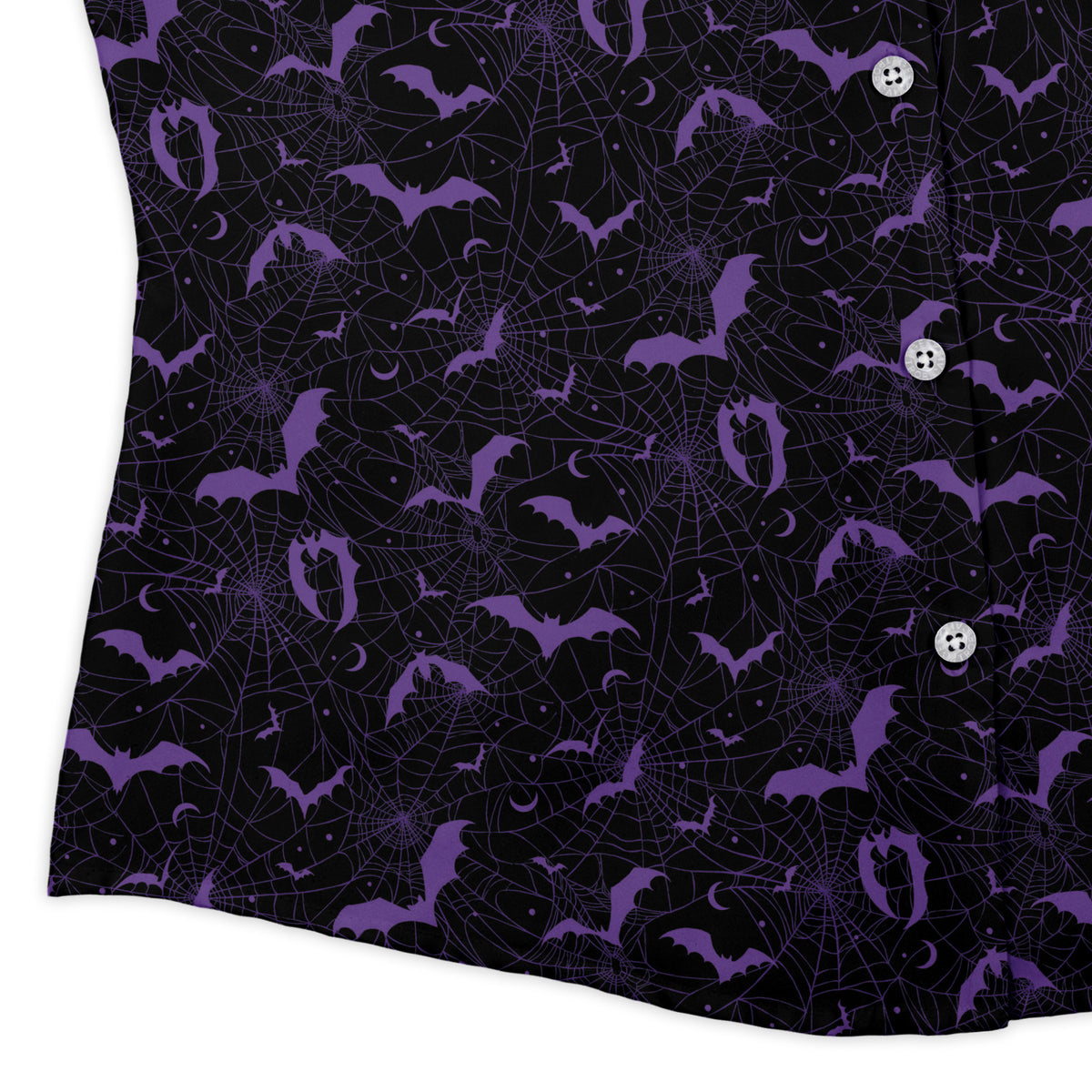 Web Bats Dark Curvy Button Up Shirt womens corner