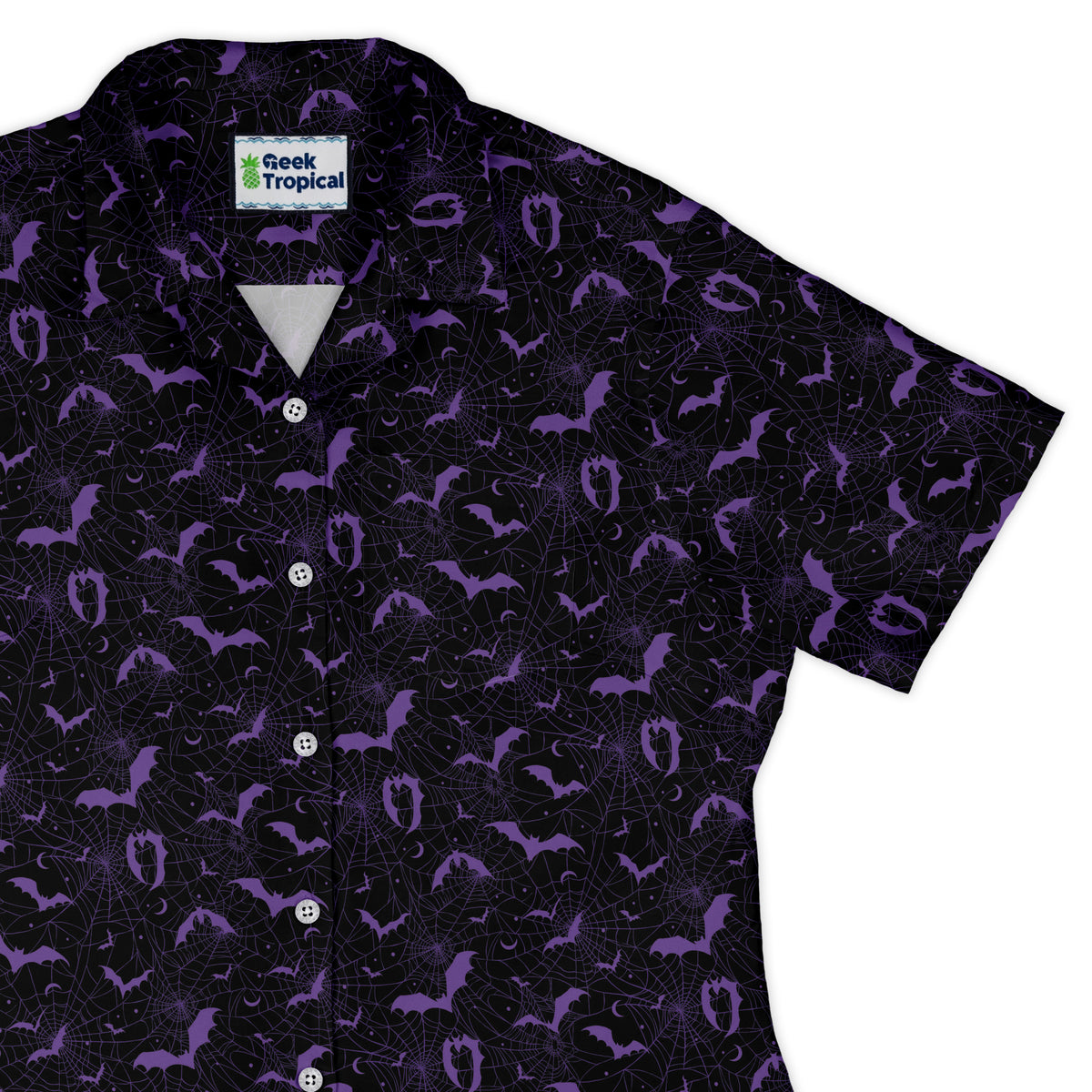 Web Bats Dark Curvy Button Up Shirt womens top right