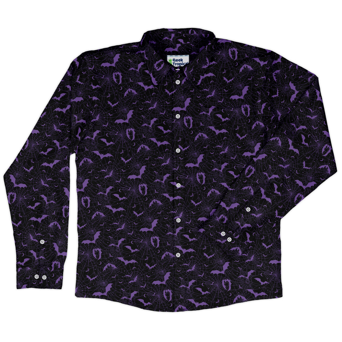 Web Bats Dark Long Sleeve Button Up Shirt front