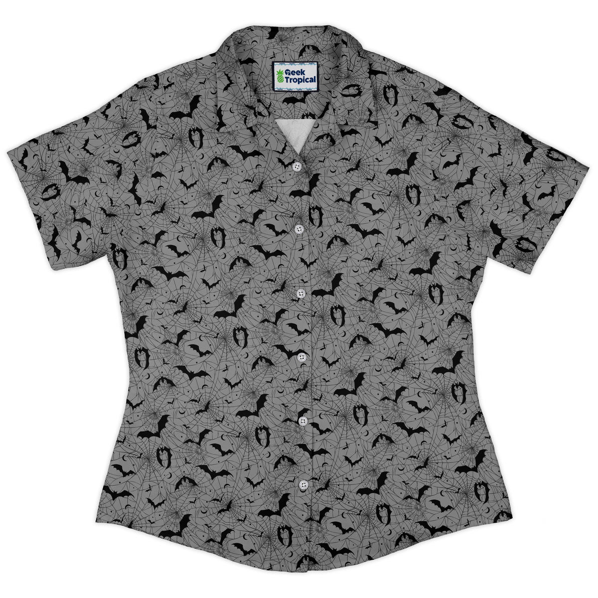 Web Bats Light Curvy Button Up Shirt womens front
