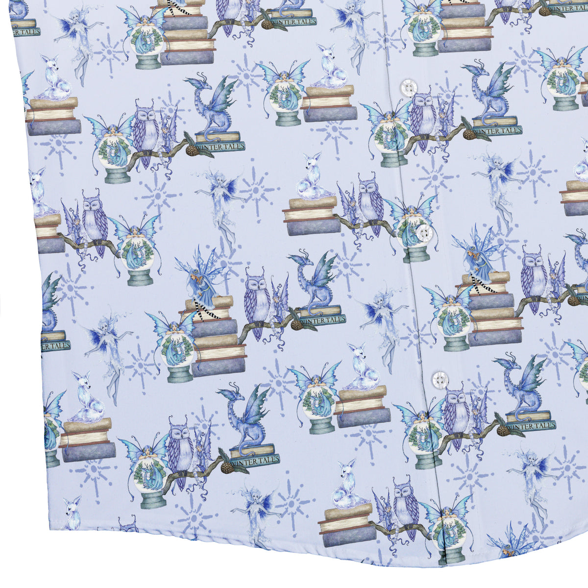 Whimsical Winter Reads Button Up Shirt Bottom Corner
