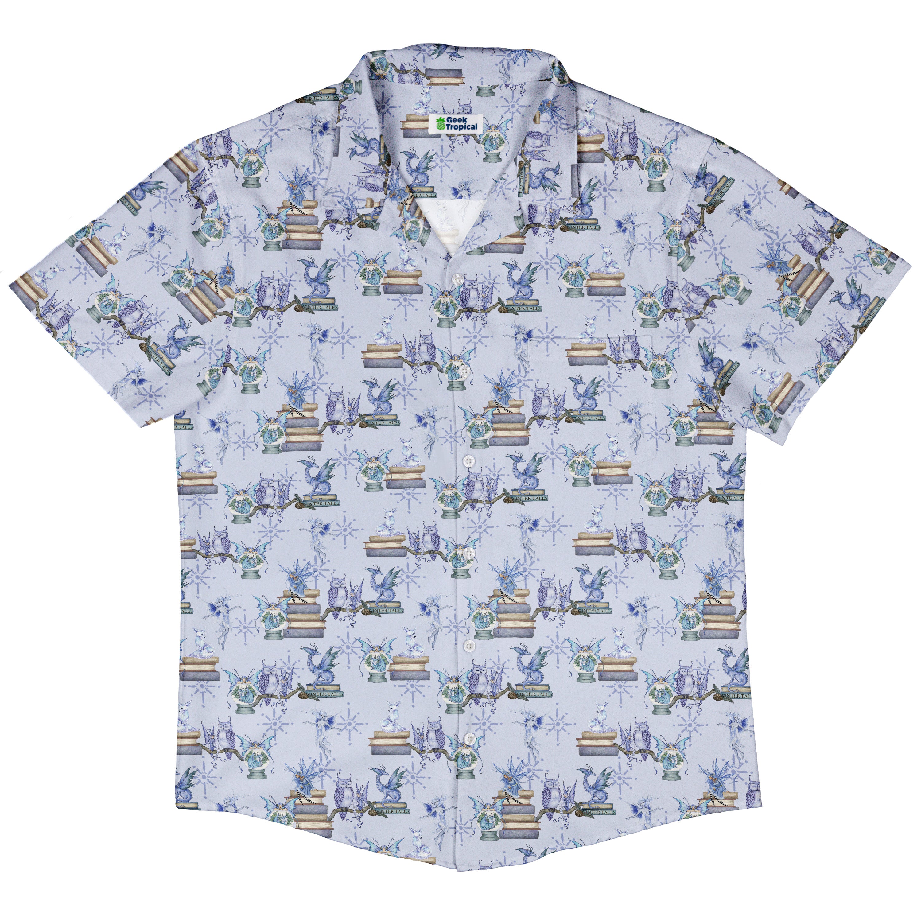 Whimsical Winter Reads Button Up Shirt Hawaiian Front