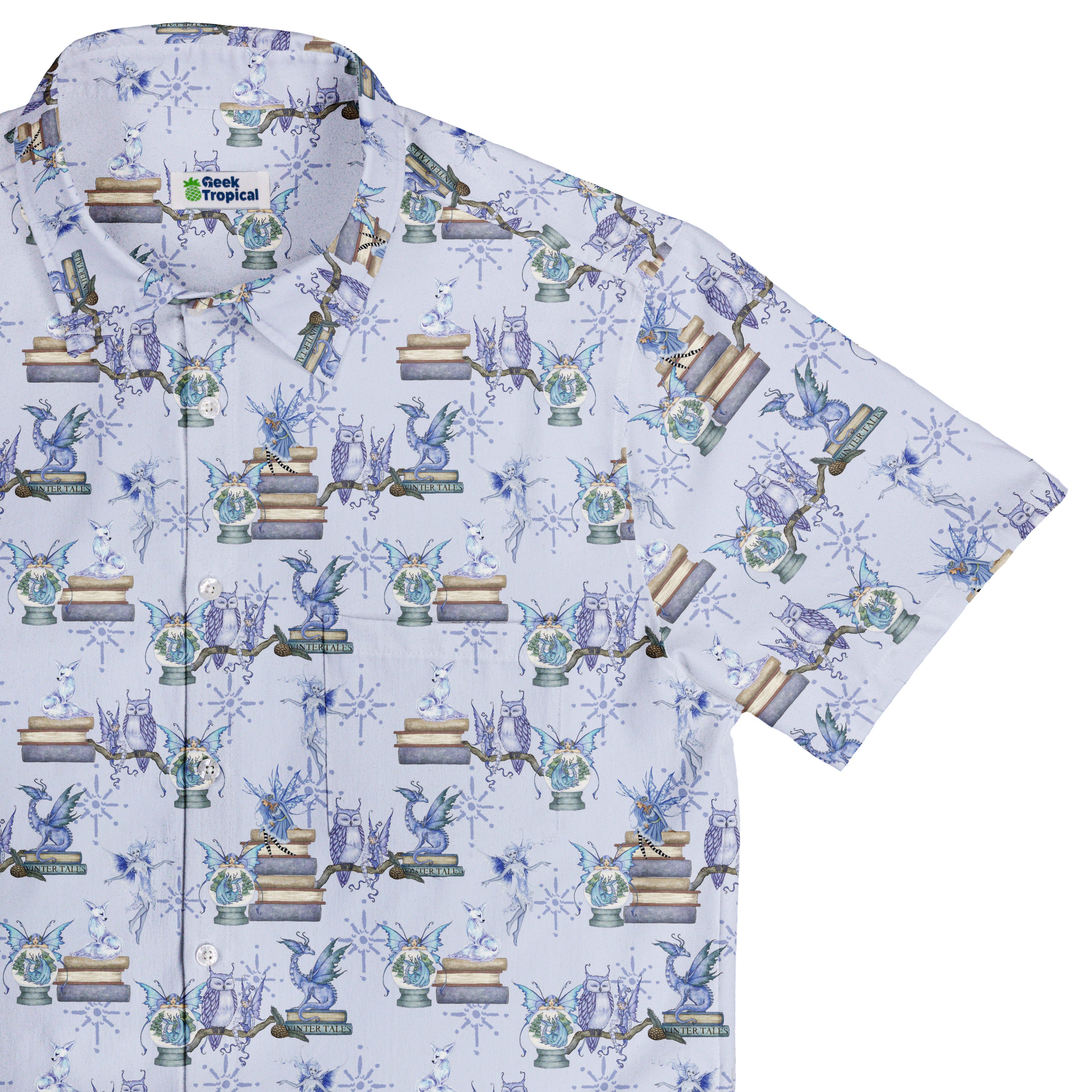 Whimsical Winter Reads Button Up Shirt Top Corner