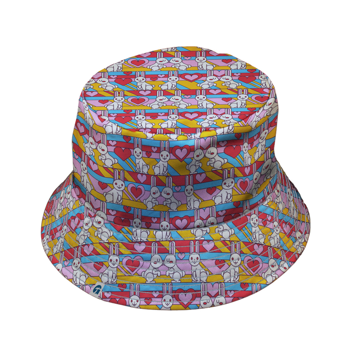 White Bunnies In Love Bucket Hat Gray Stitching