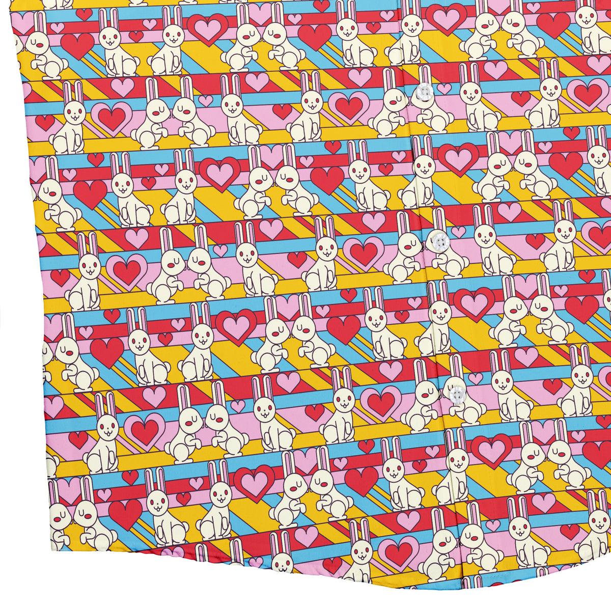 White Bunnies In Love Button Up Shirt Bottom Corner