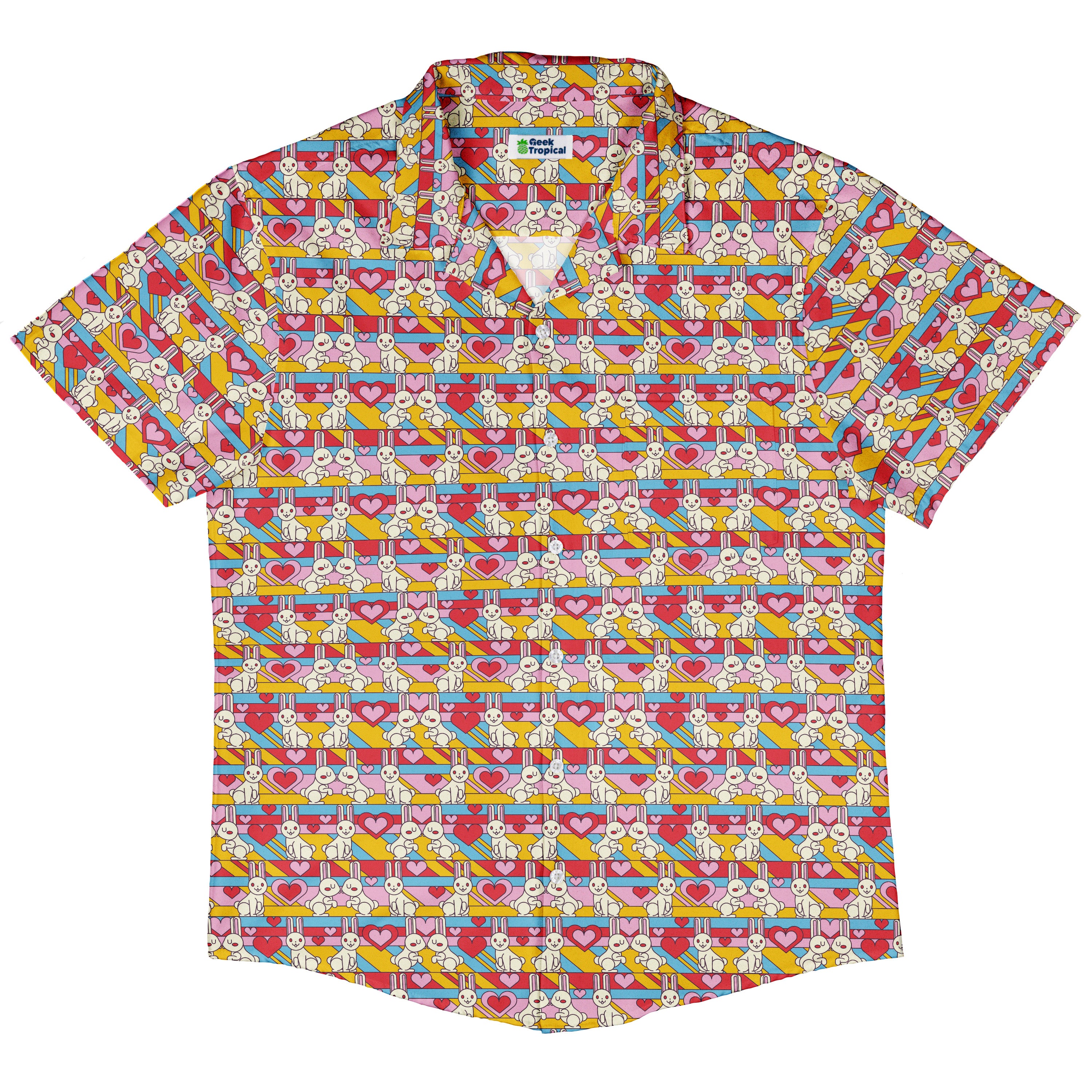 White Bunnies In Love Button Up Shirt Hawaiian Front