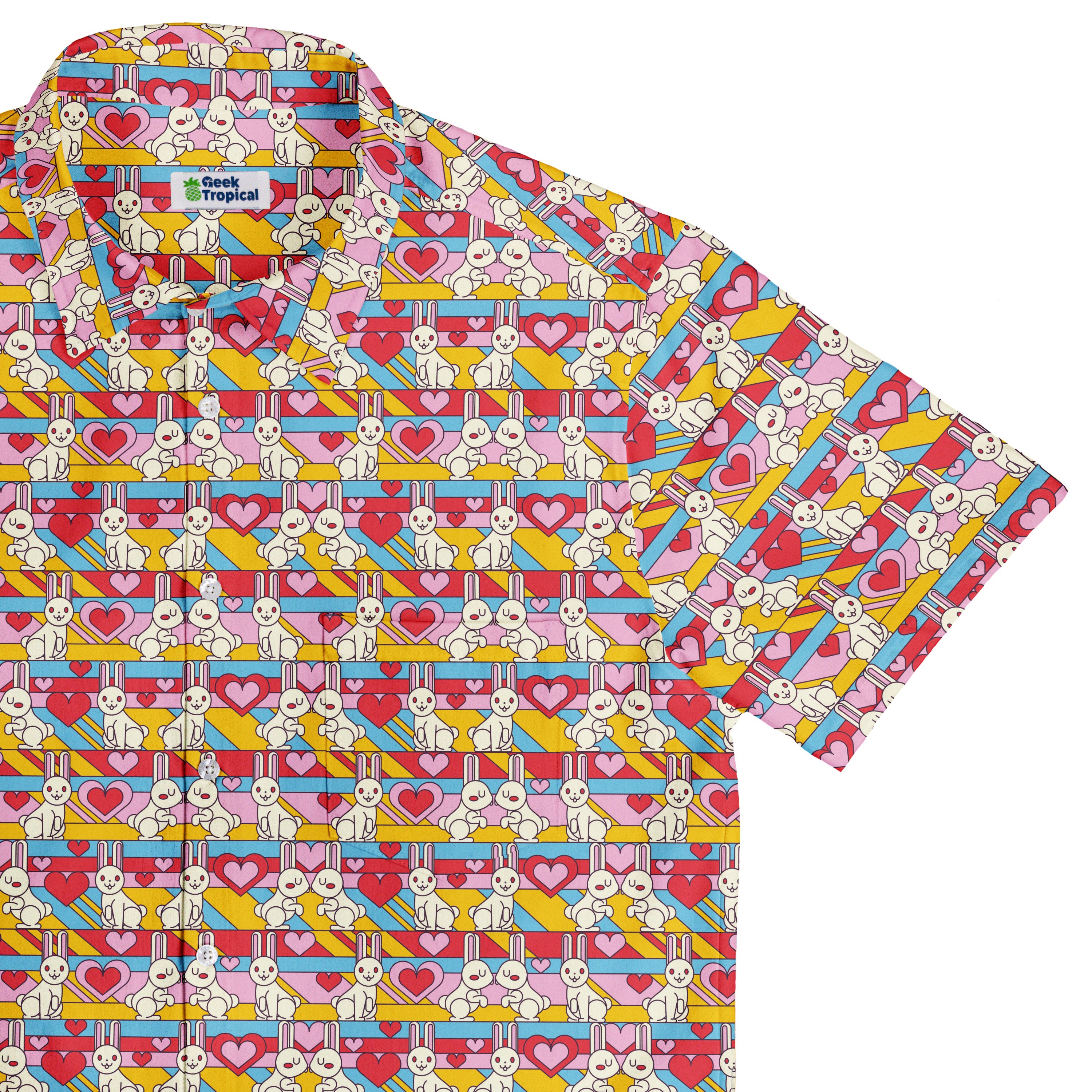 White Bunnies In Love Button Up Shirt Top Corner