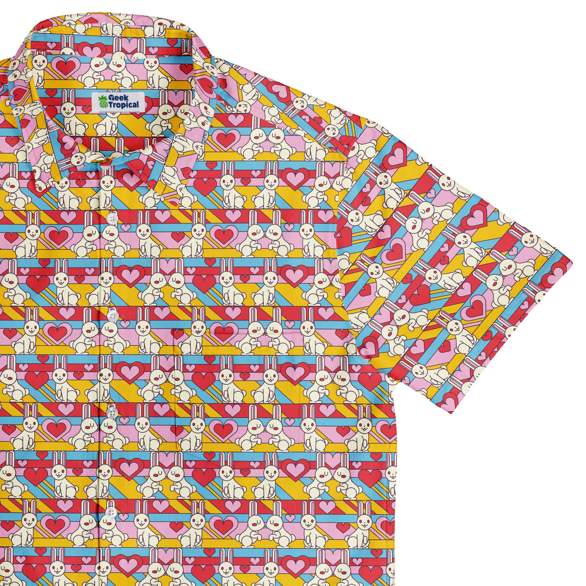 White Bunnies In Love Button Up Shirt Top Corner