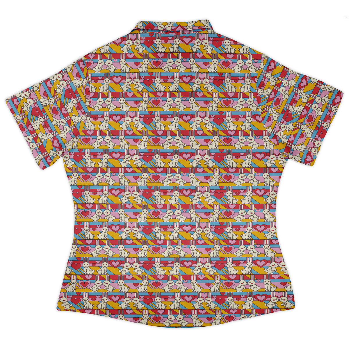White Bunnies In Love Curvy Button Up Shirt womens back