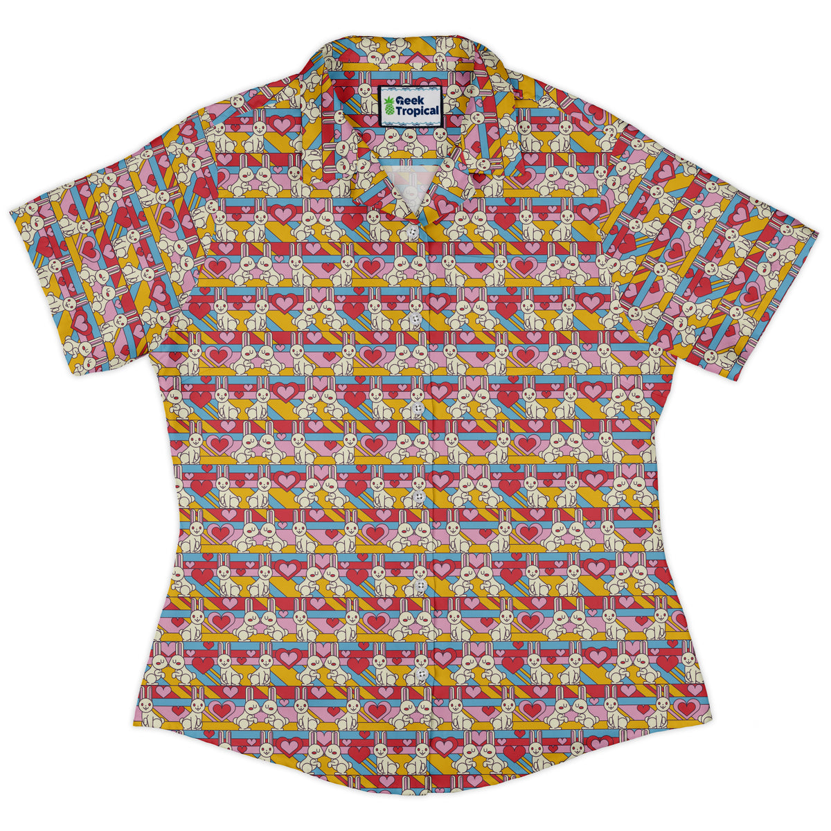 White Bunnies In Love Curvy Button Up Shirt womens front