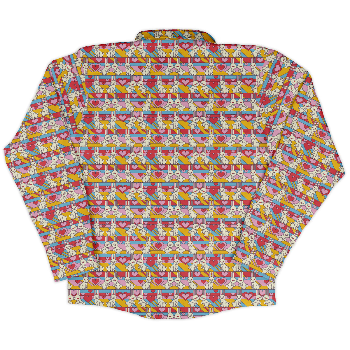 White Bunnies In Love Long Sleeve Button Up Shirt back