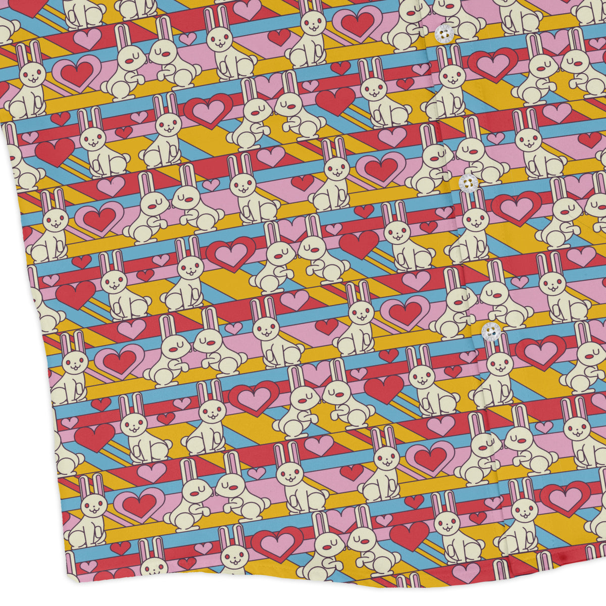 White Bunnies In Love Long Sleeve Button Up Shirt corner
