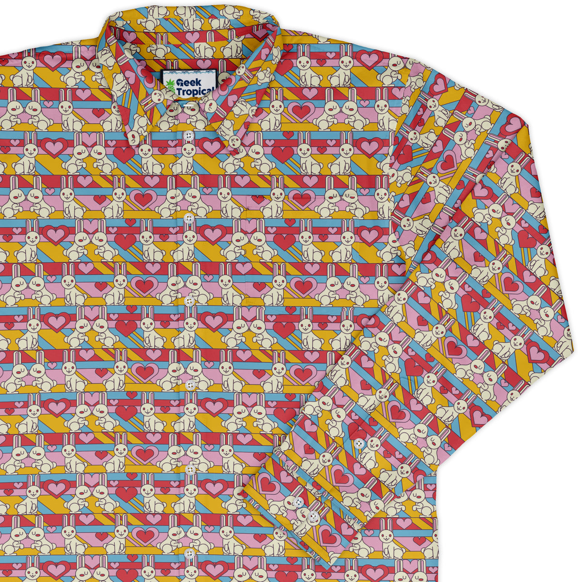 White Bunnies In Love Long Sleeve Button Up Shirt cover