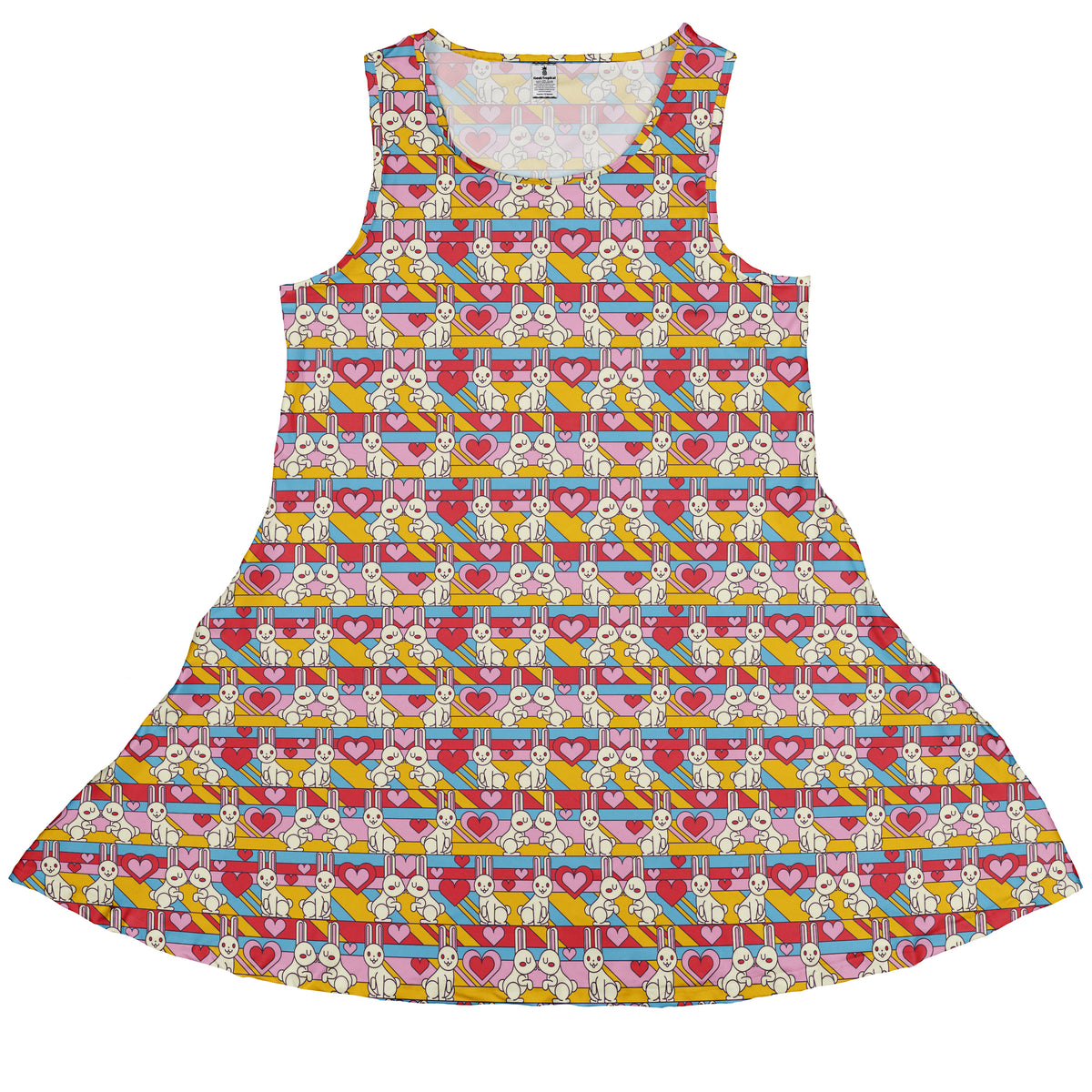 White Bunnies In Love Sleeveless Dress front