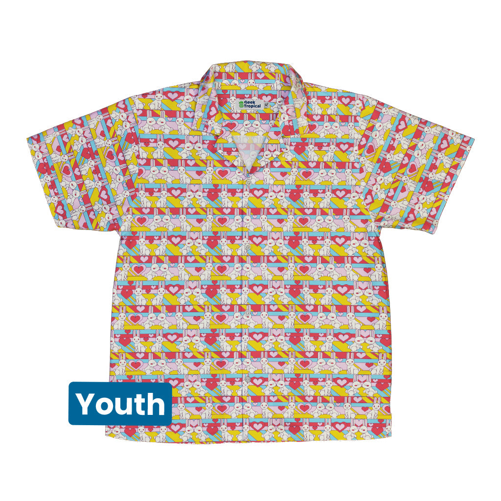 White Bunnies In Love Youth Hawaiian Shirt Front