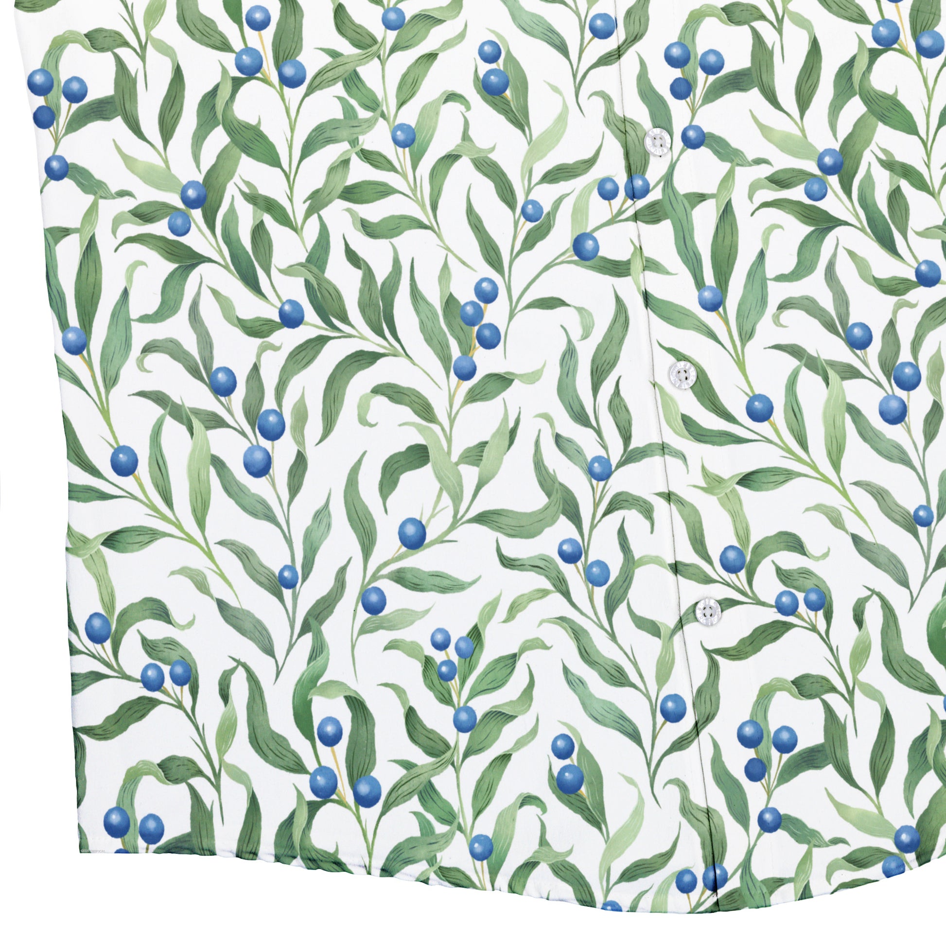 Wild Blueberry Sprigs Button Up Shirt Bottom Corner