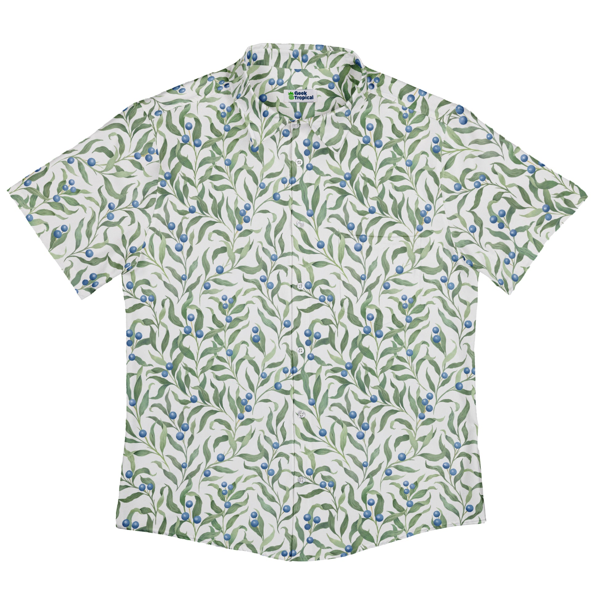Wild Blueberry Sprigs Button Up Shirt Flat Front