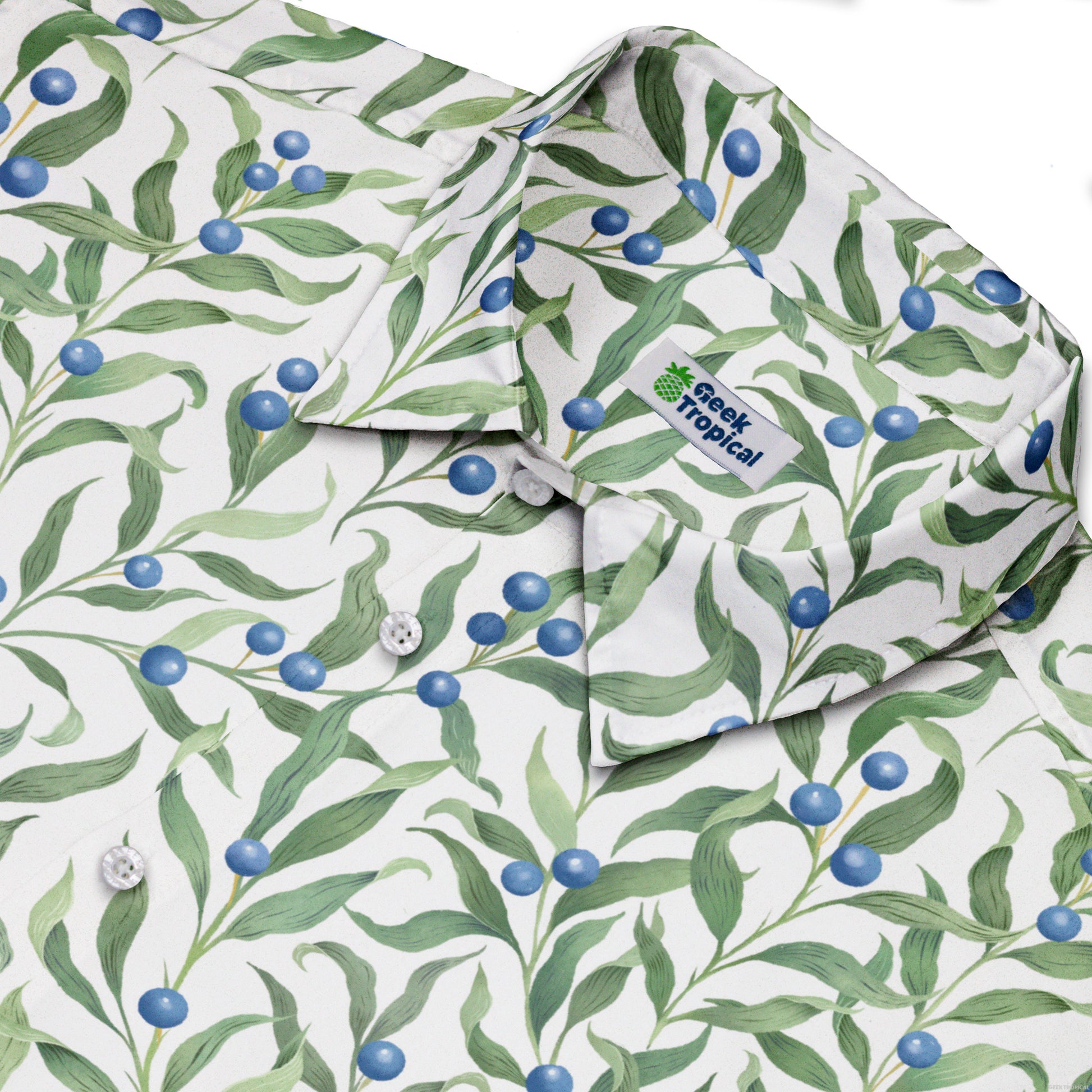 Wild Blueberry Sprigs Button Up Shirt Neck