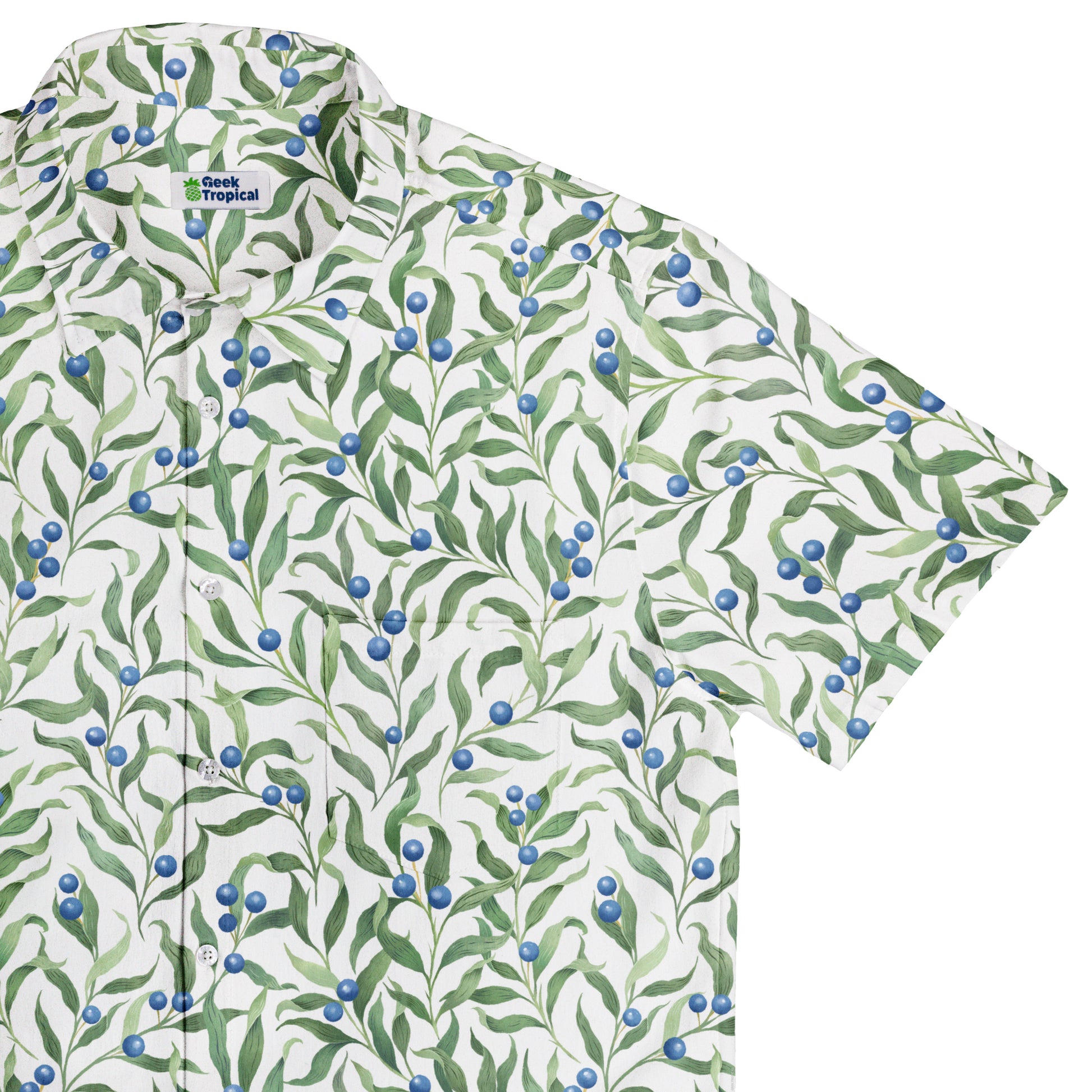 Wild Blueberry Sprigs Button Up Shirt Top Corner