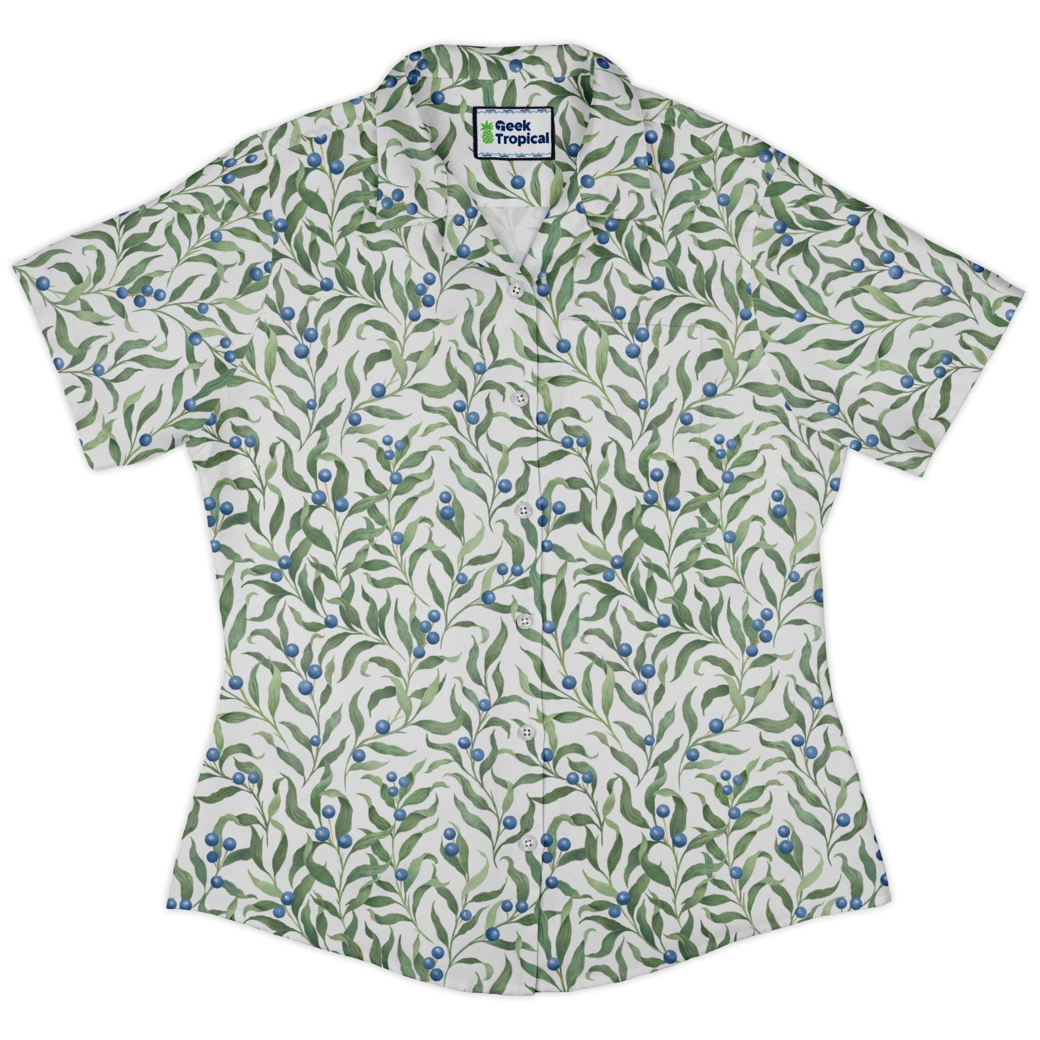 Wild Blueberry Sprigs Curvy Button Up Shirt 2